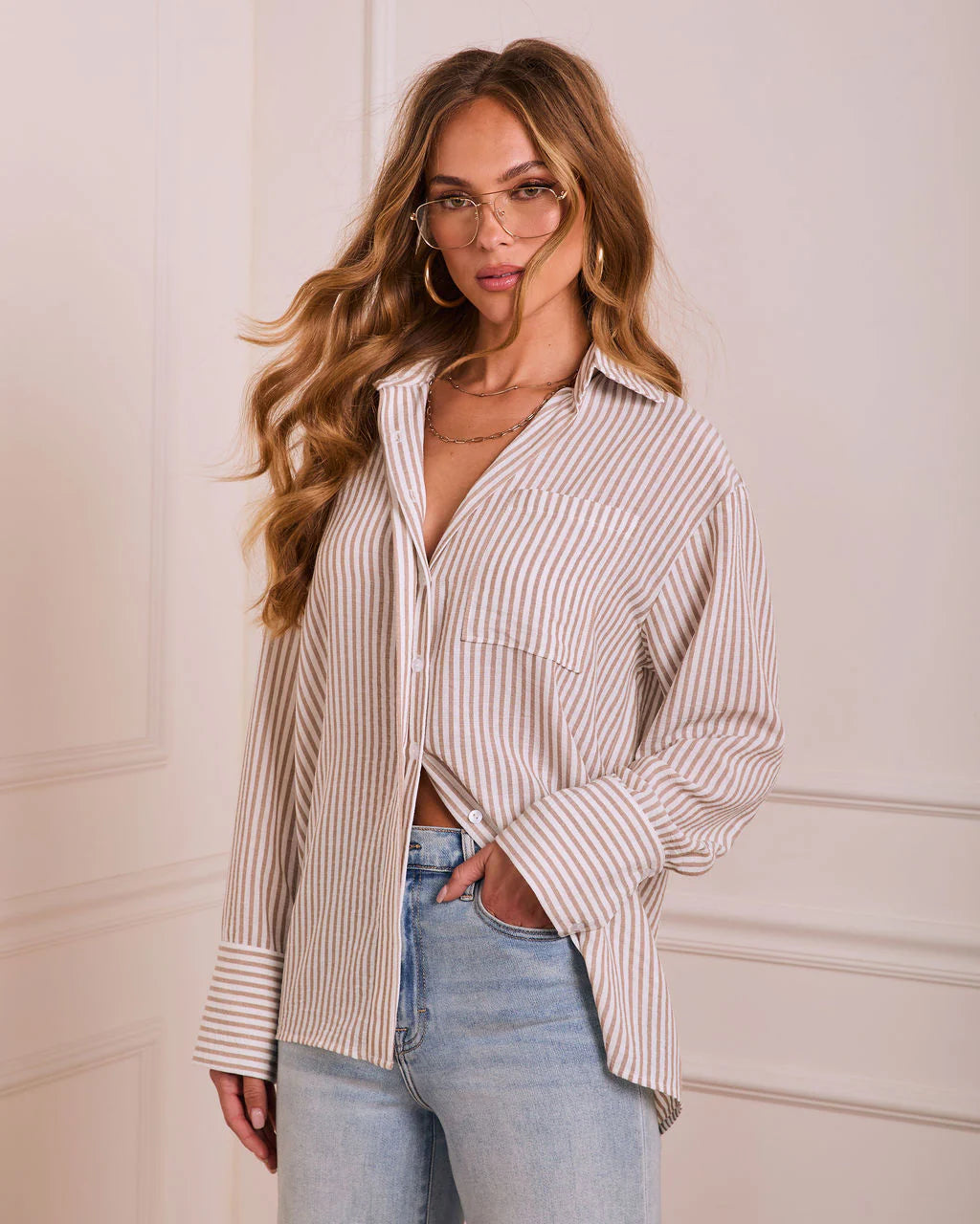 Slow Reveal Striped Button Down Top