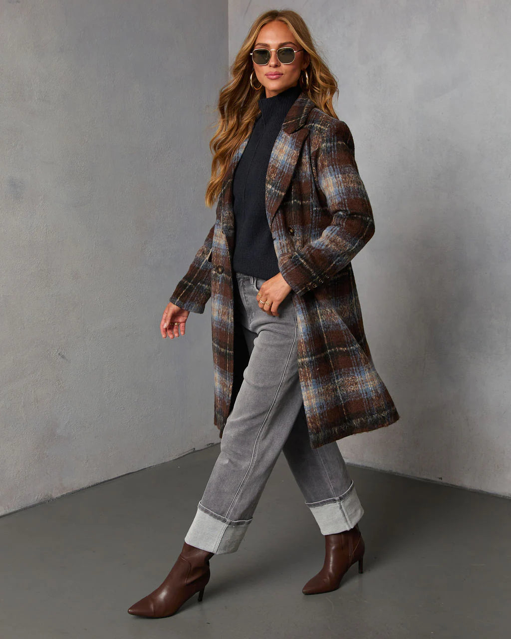 Devora Plaid Double Breasted Coat