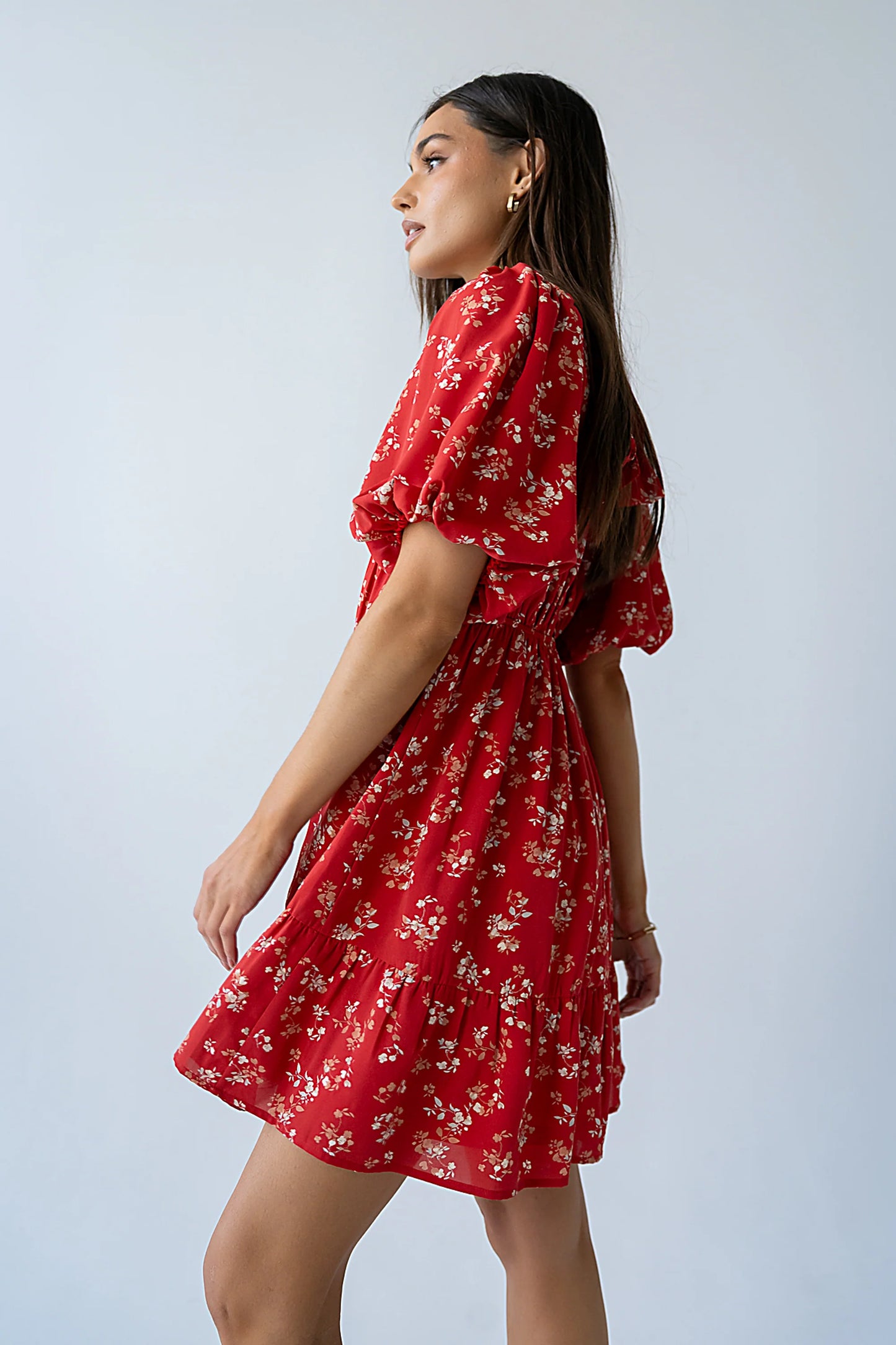 Lizzy Floral Mini Dress in Red