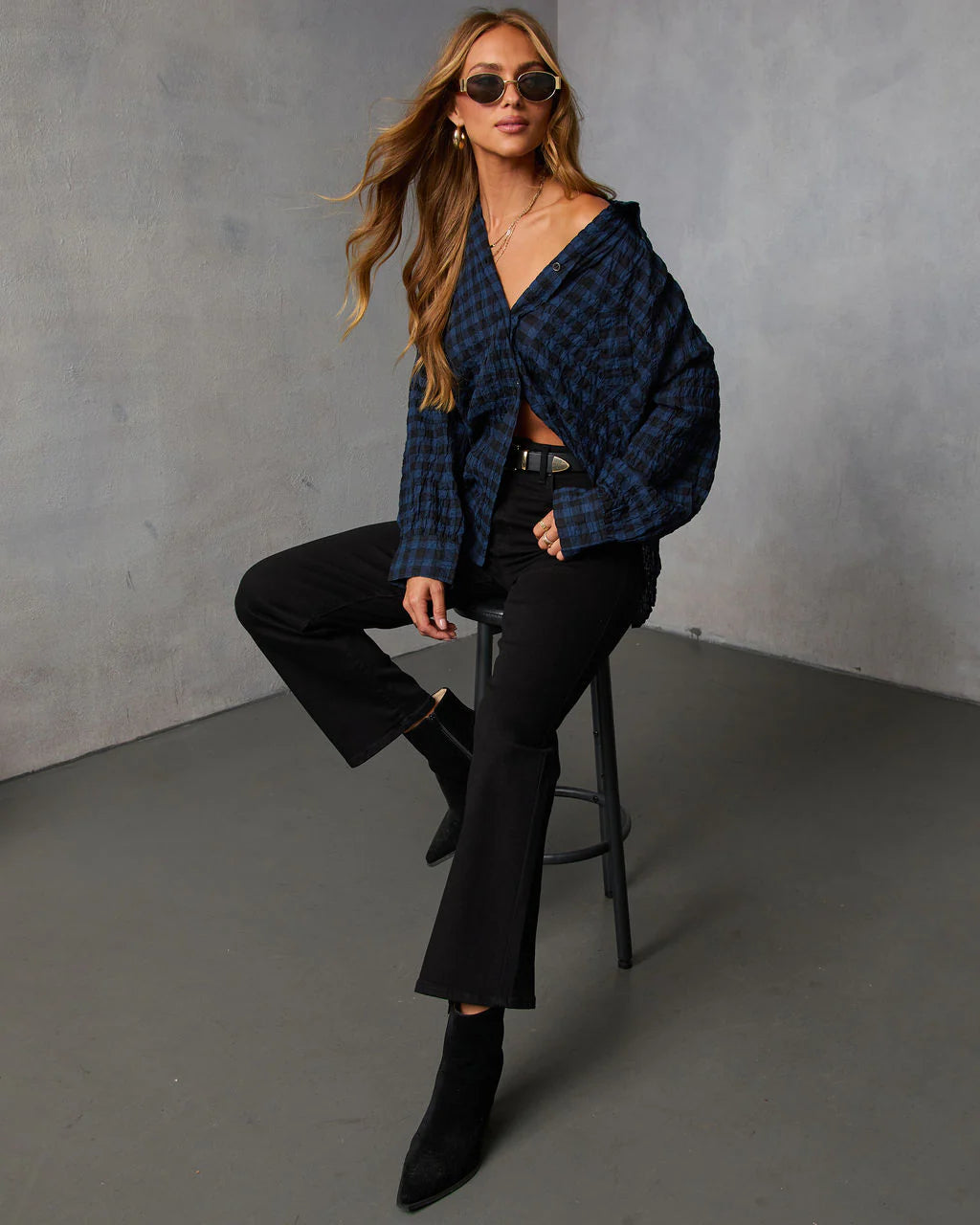 Keren Plaid Button Down Top