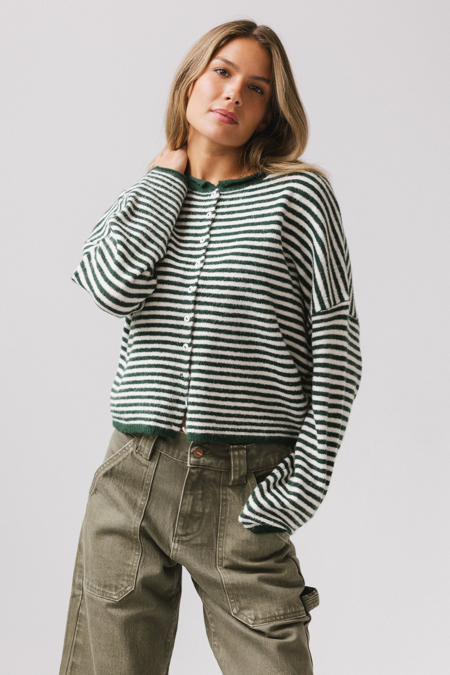 Miriam Striped Cardigan in Forest