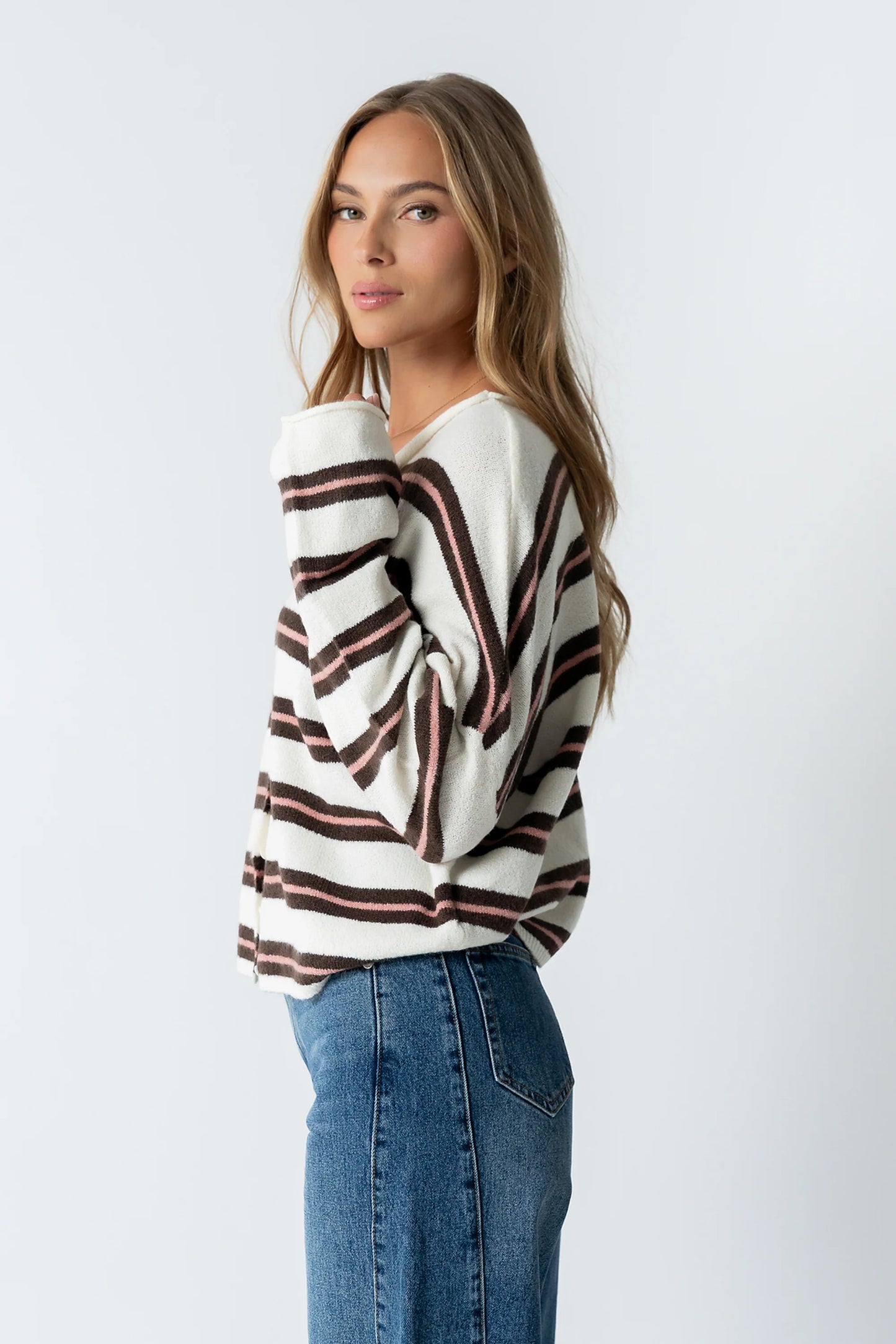Mariah Striped Cardigan in Ivory