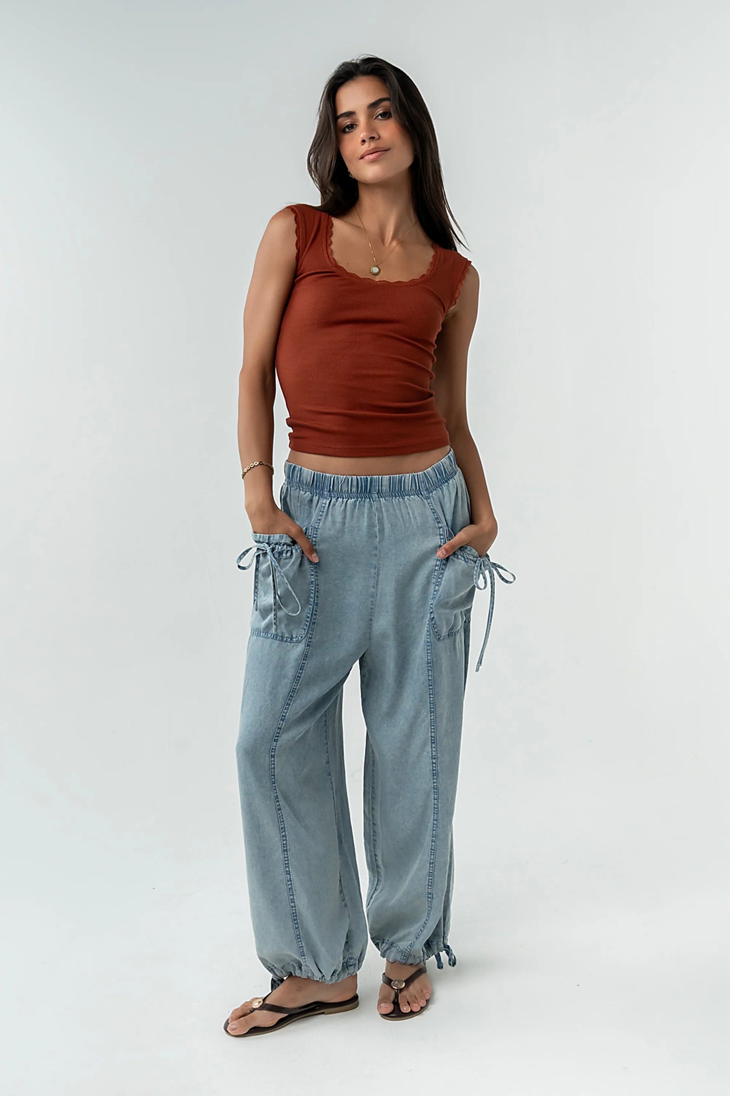 Sawyer Lace Trim Tank Top in Brick