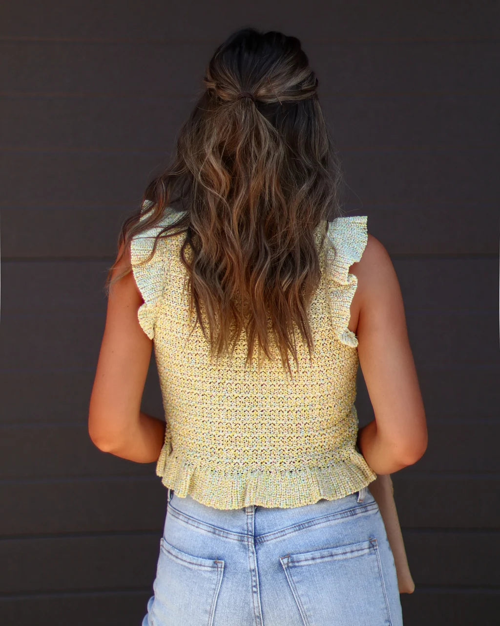 Ivelisse Smocked Sweater Knit Ruffle Hem Top