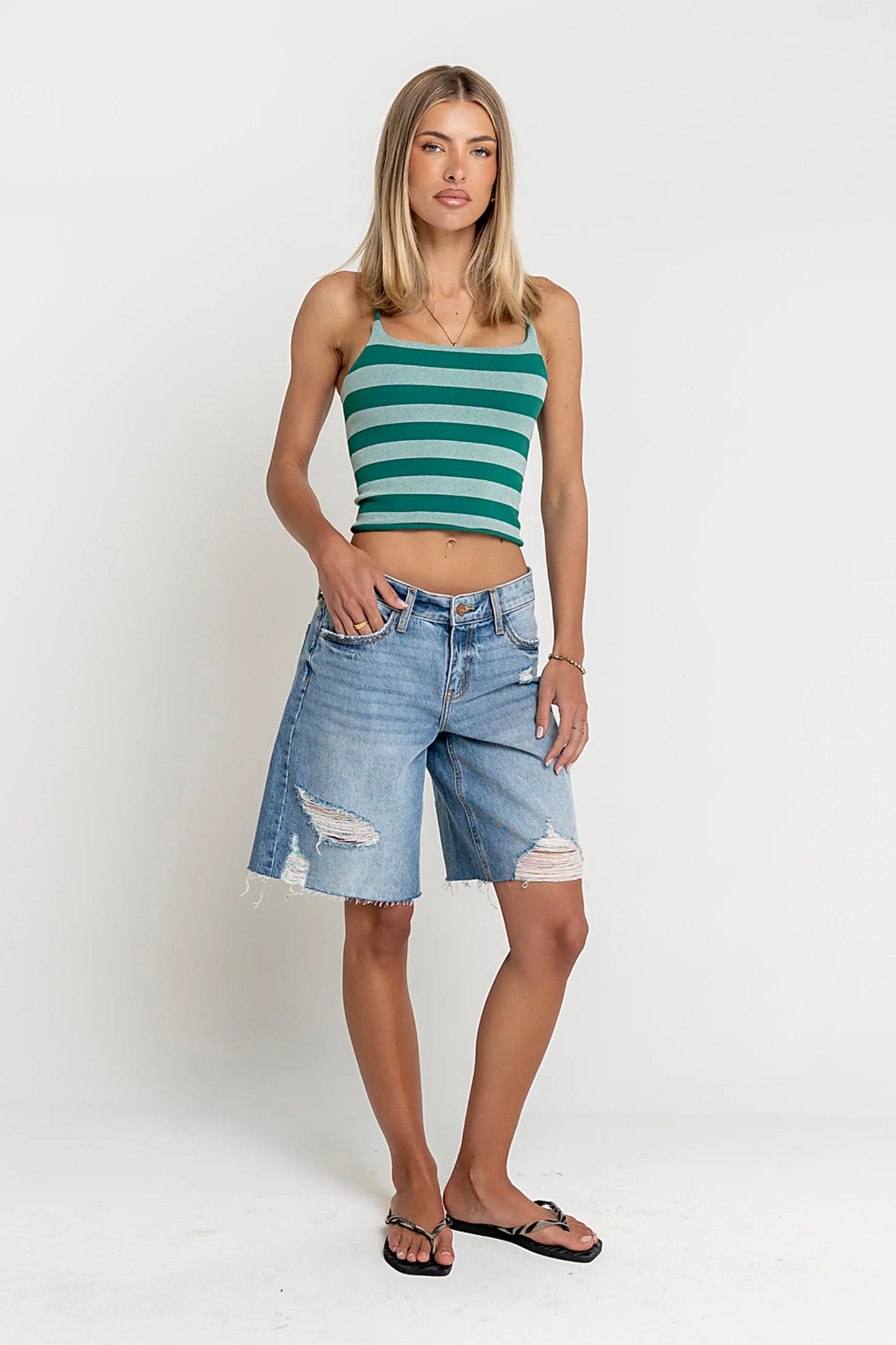 Taisley Striped Cropped Tank in Hunter Green