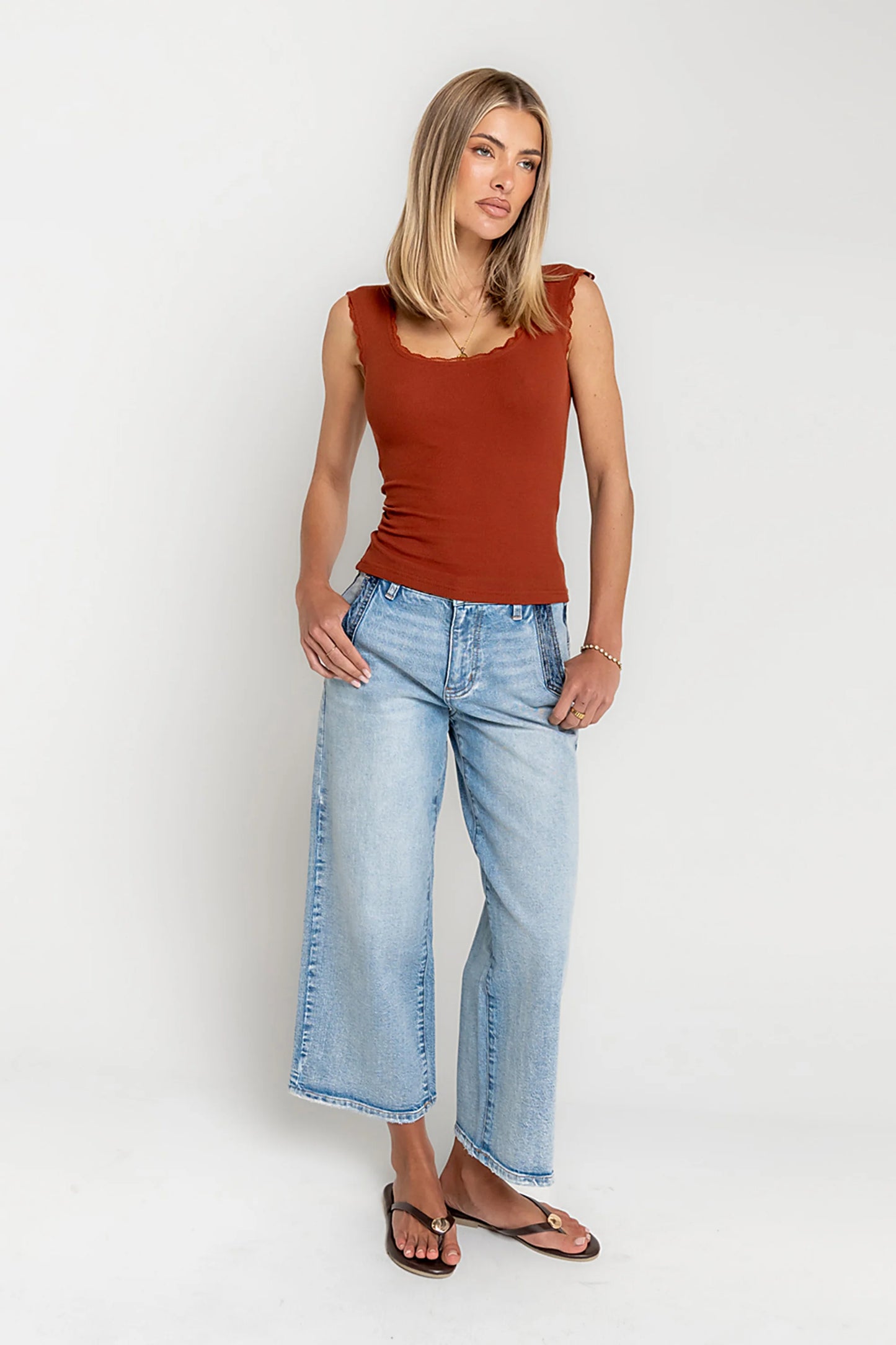 Sawyer Lace Trim Tank Top in Brick