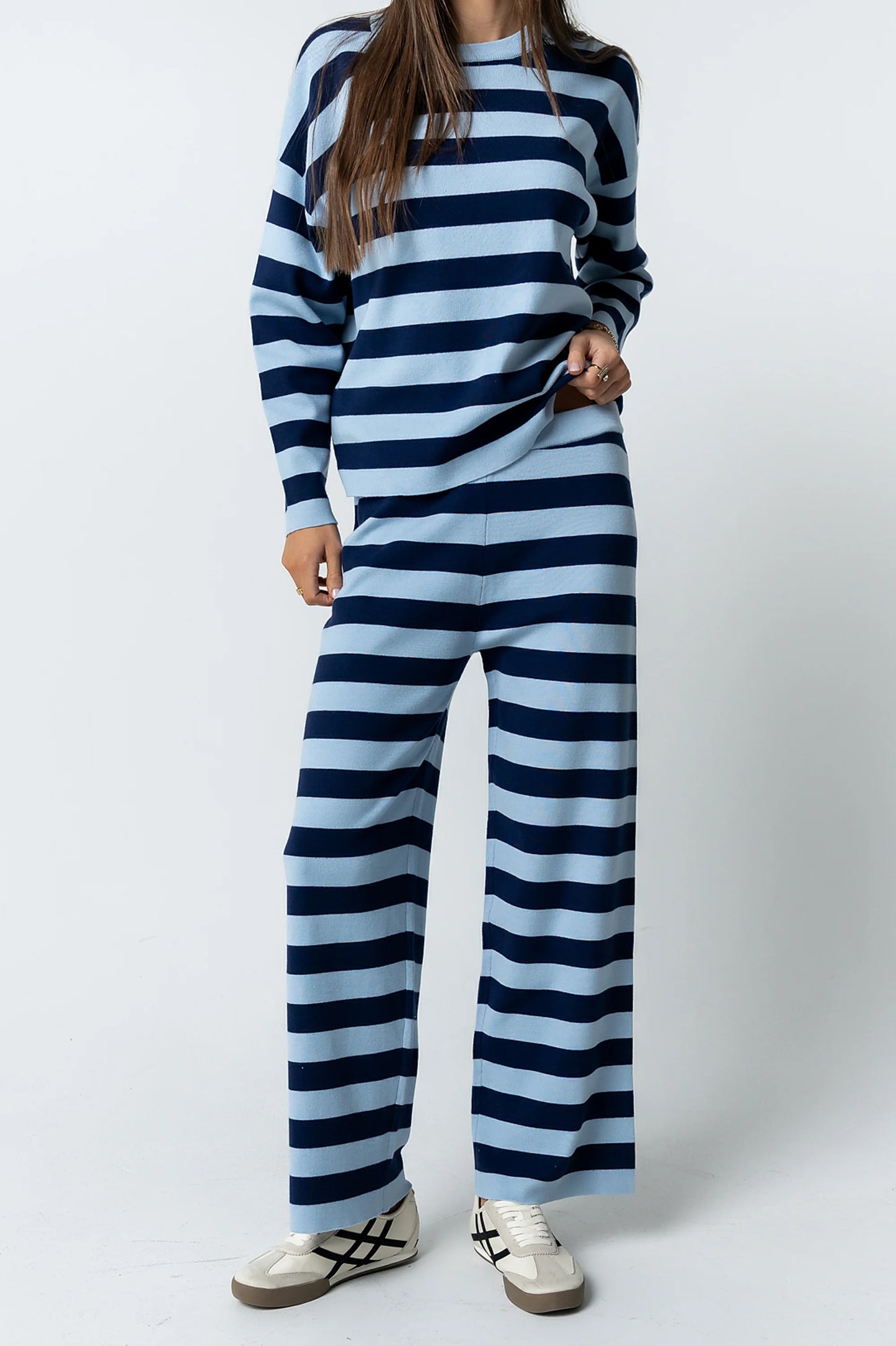 Joey Striped Wide Leg Pants in Navy