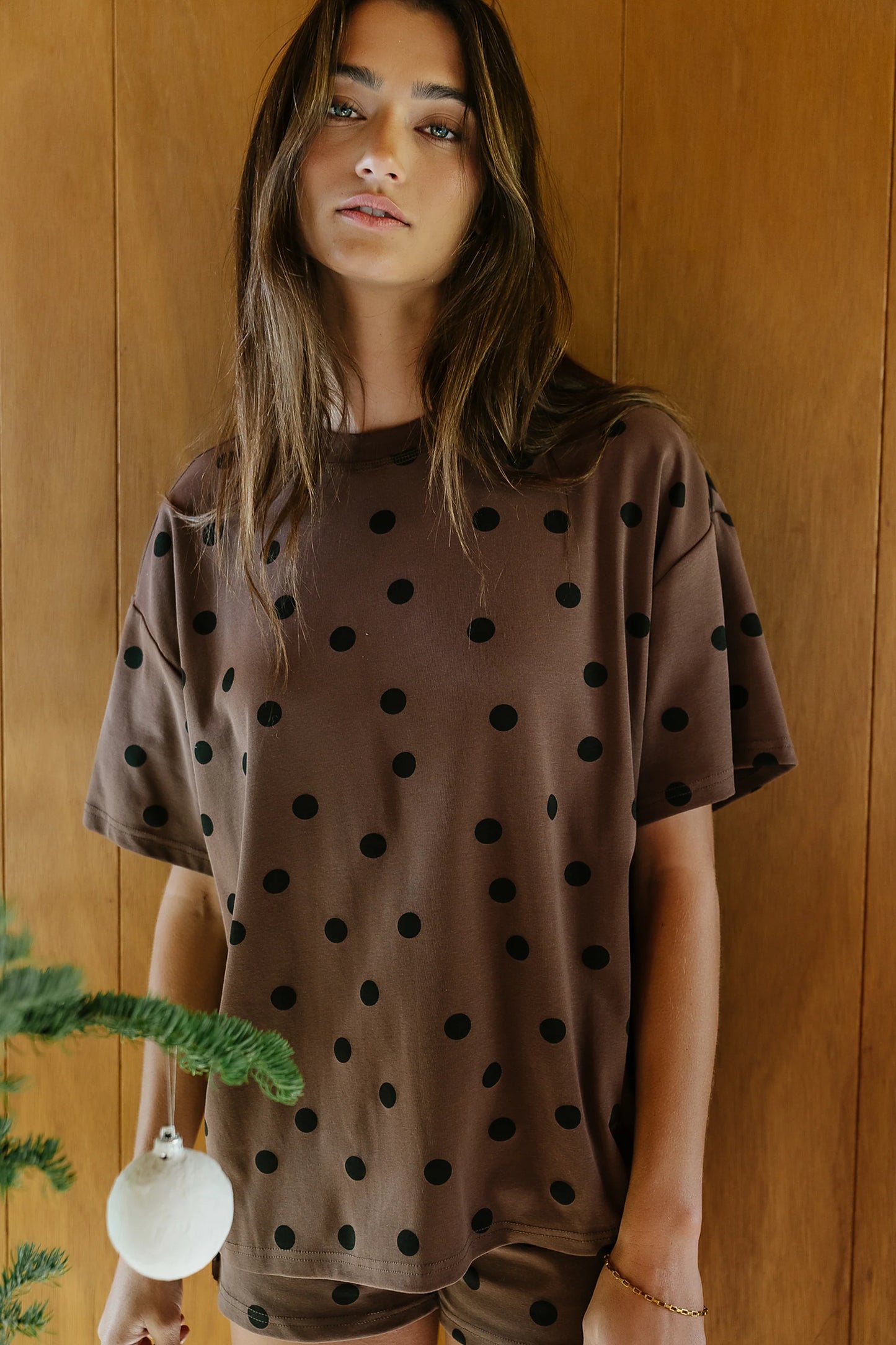 James Polka Dot Tee in Brown