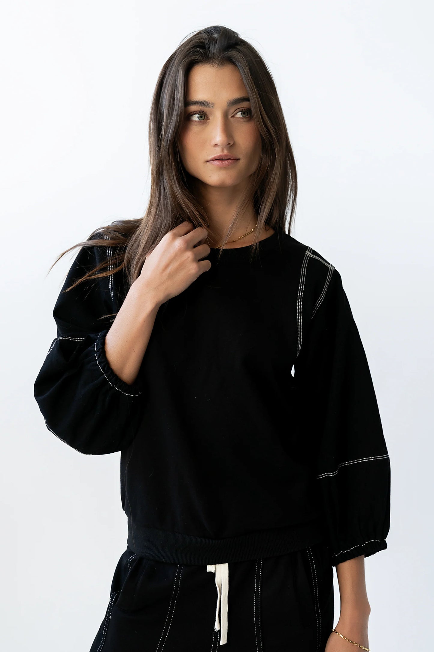 Malinda Mixed Media Top in Black