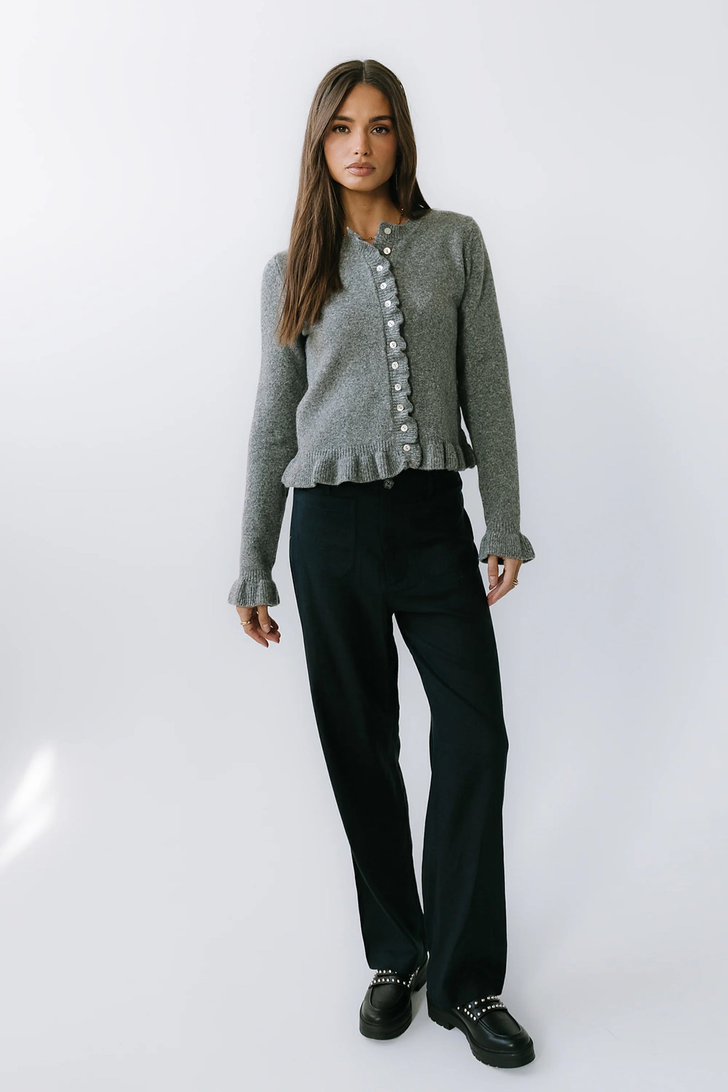 Rosie Ruffle Sweater in Heather Grey