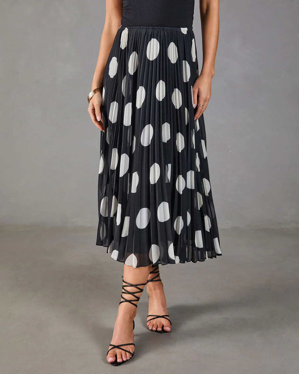 Evening Icon Pleated Polka Dot Midi Skirt