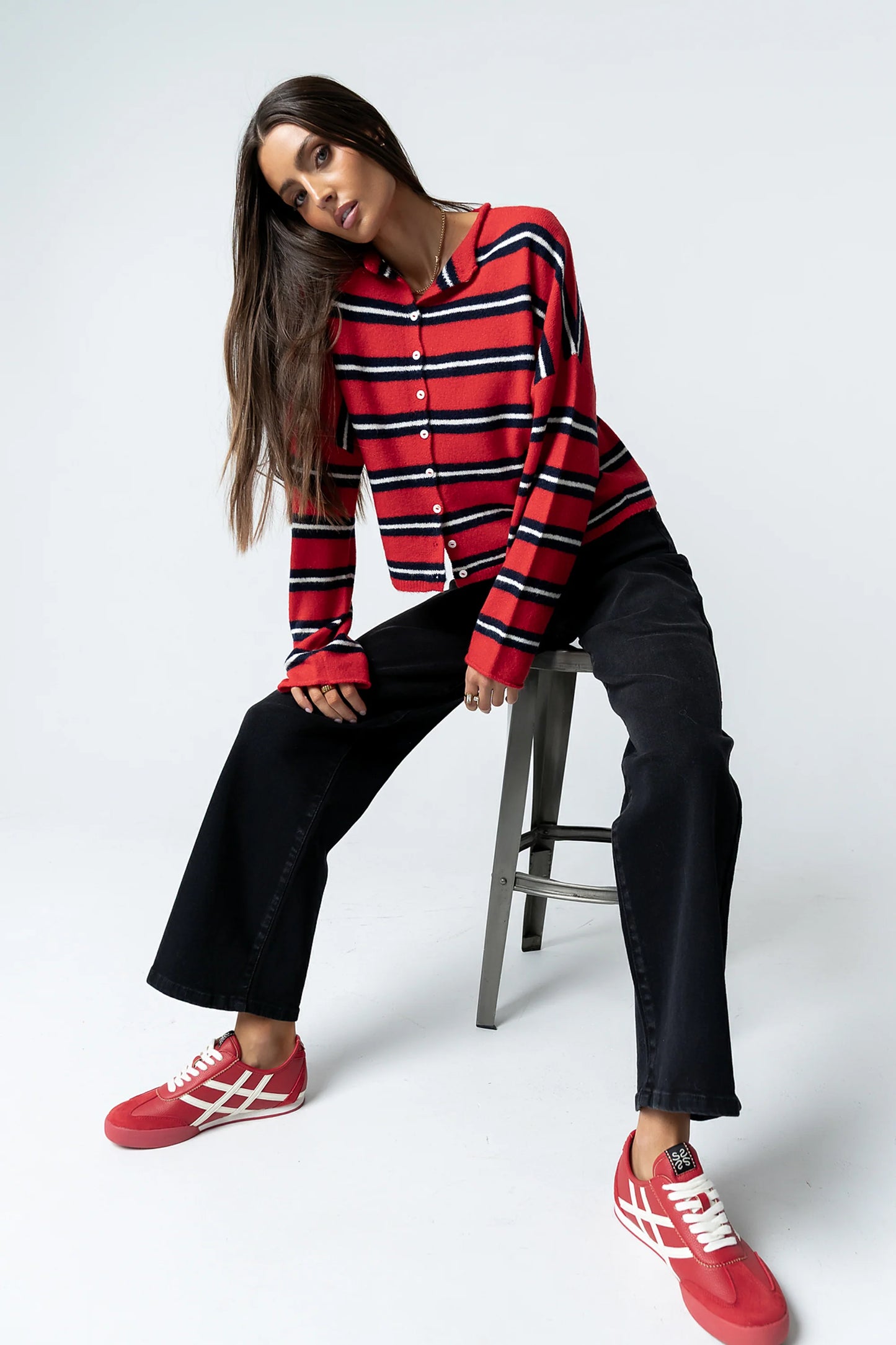 Mariah Striped Cardigan in Red
