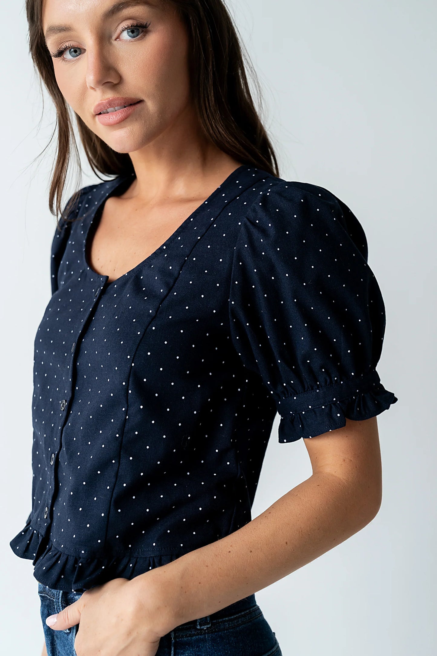 Jessie Polka Dot Blouse in Navy