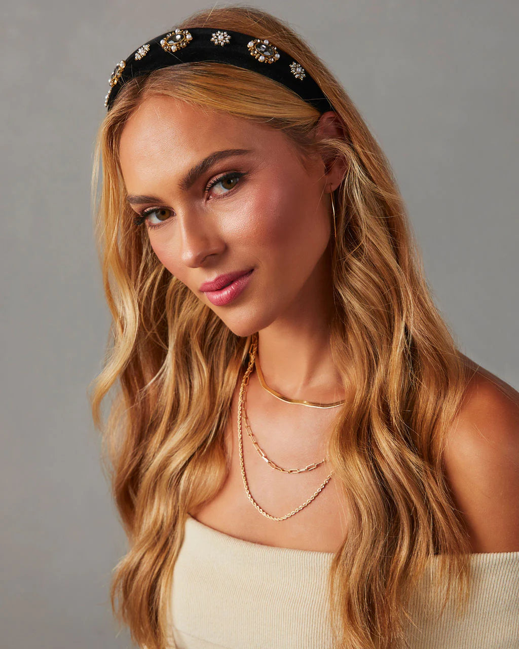 Louetta Padded Rhinestone Pearl Headband