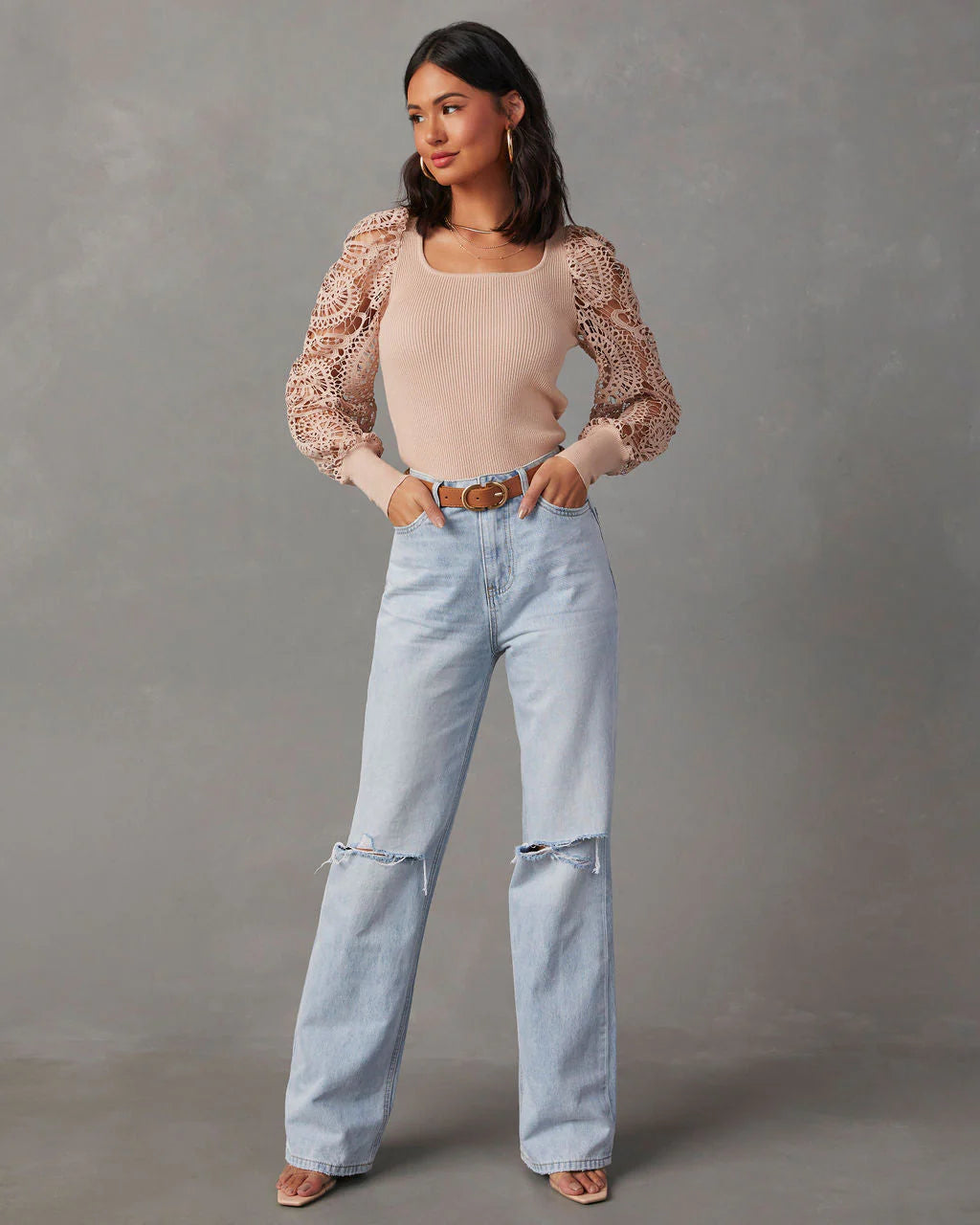 Sophia Crochet Sleeve Sweater Top