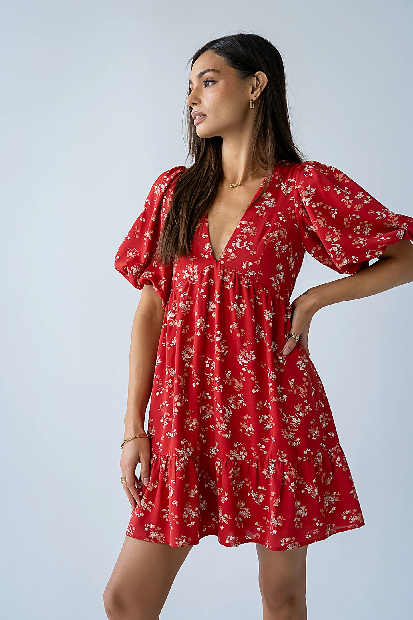 Lizzy Floral Mini Dress in Red