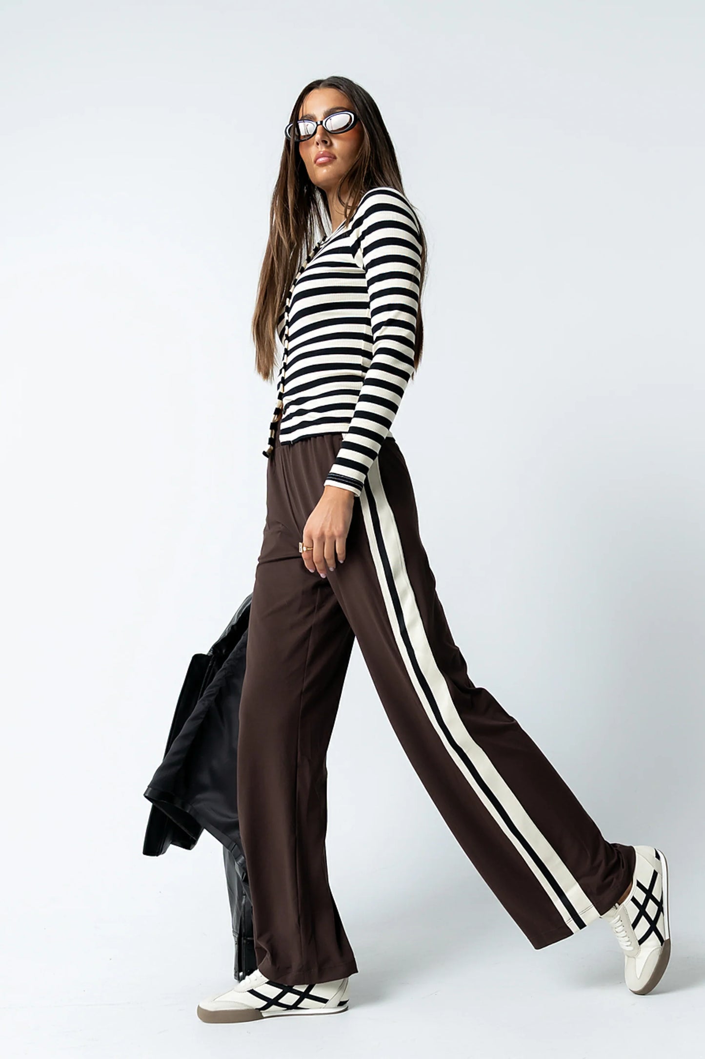 Avery Striped Pants in Brown