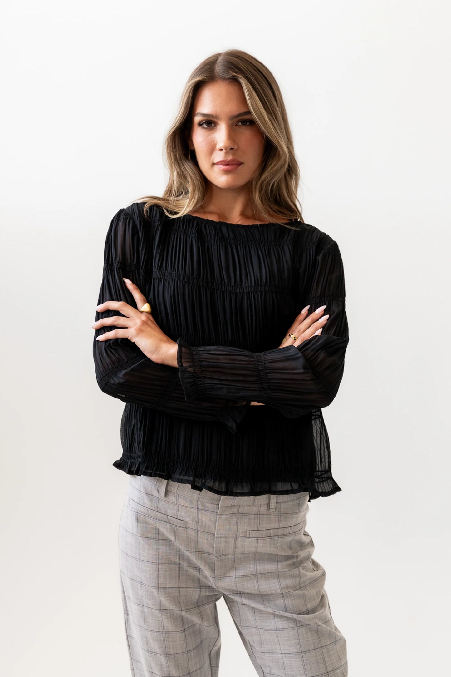 Zuri Smocked Blouse in Black