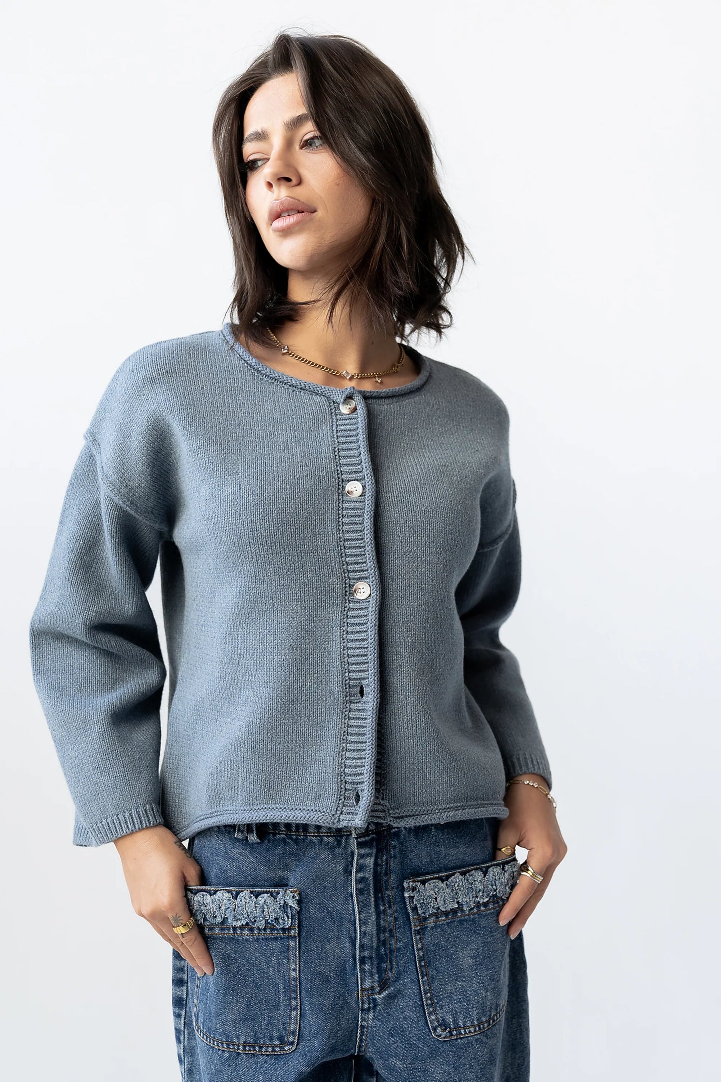 Carlie Knit Cardigan in Light Blue