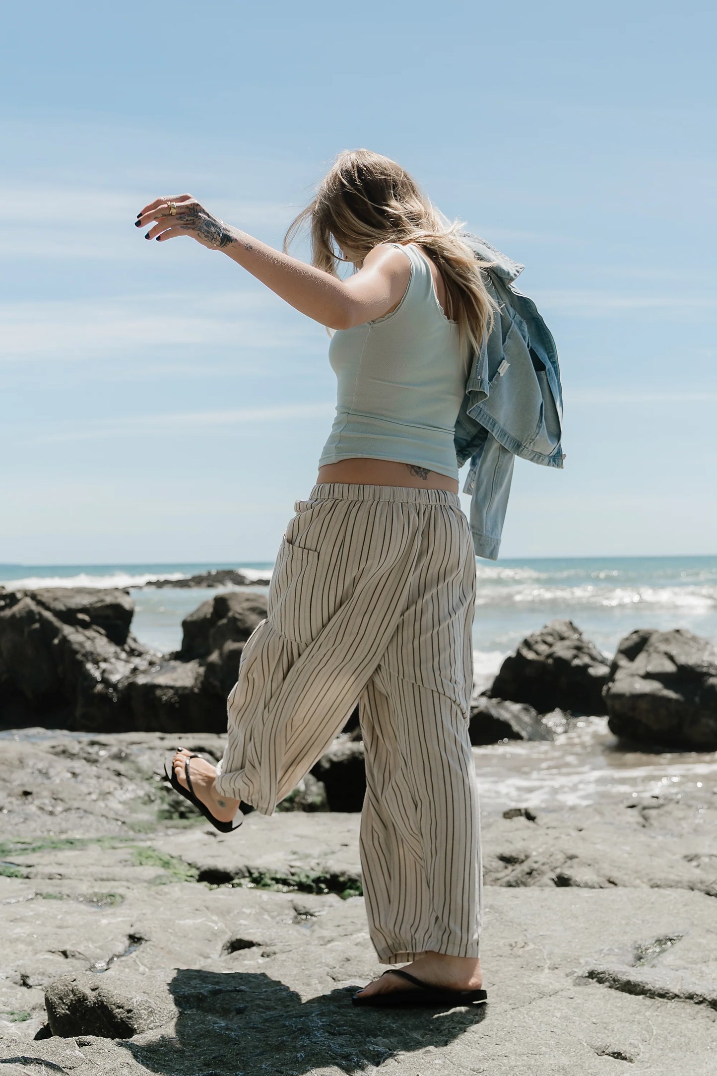 Colleen Striped Baggy Pants in Natural