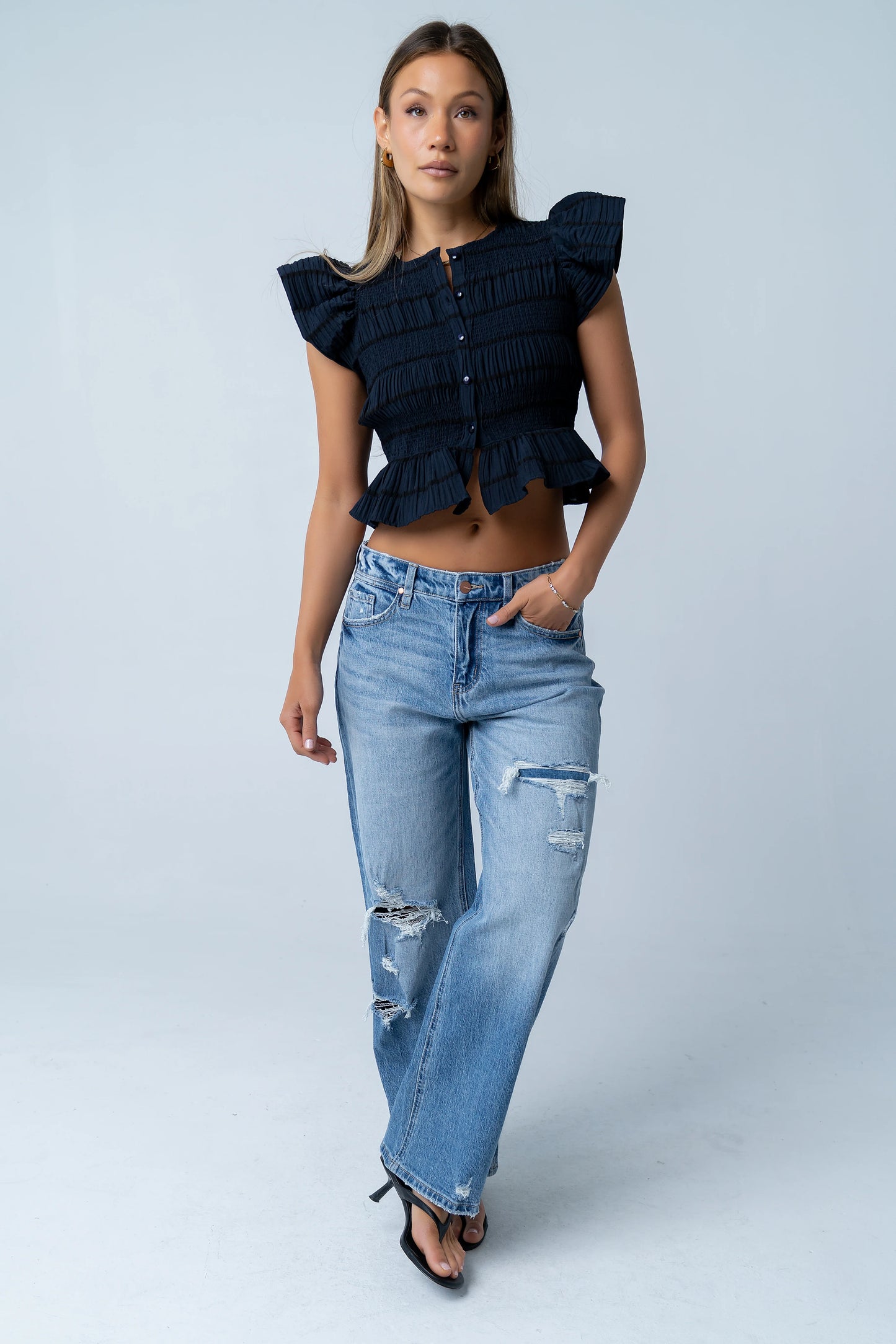 Quinny Distressed Wide Leg Jeans