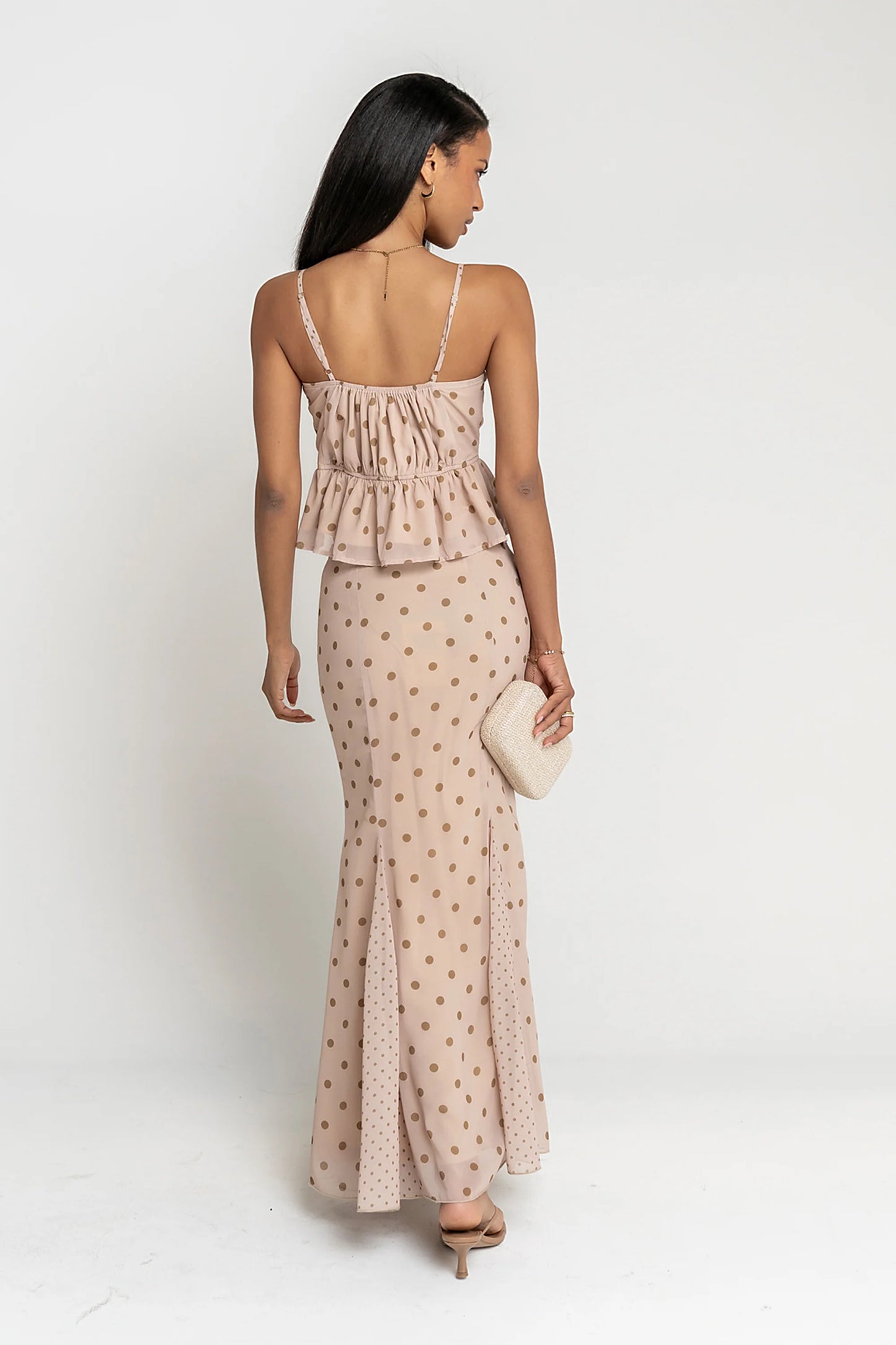 Mariah Polka Dot Top in Taupe