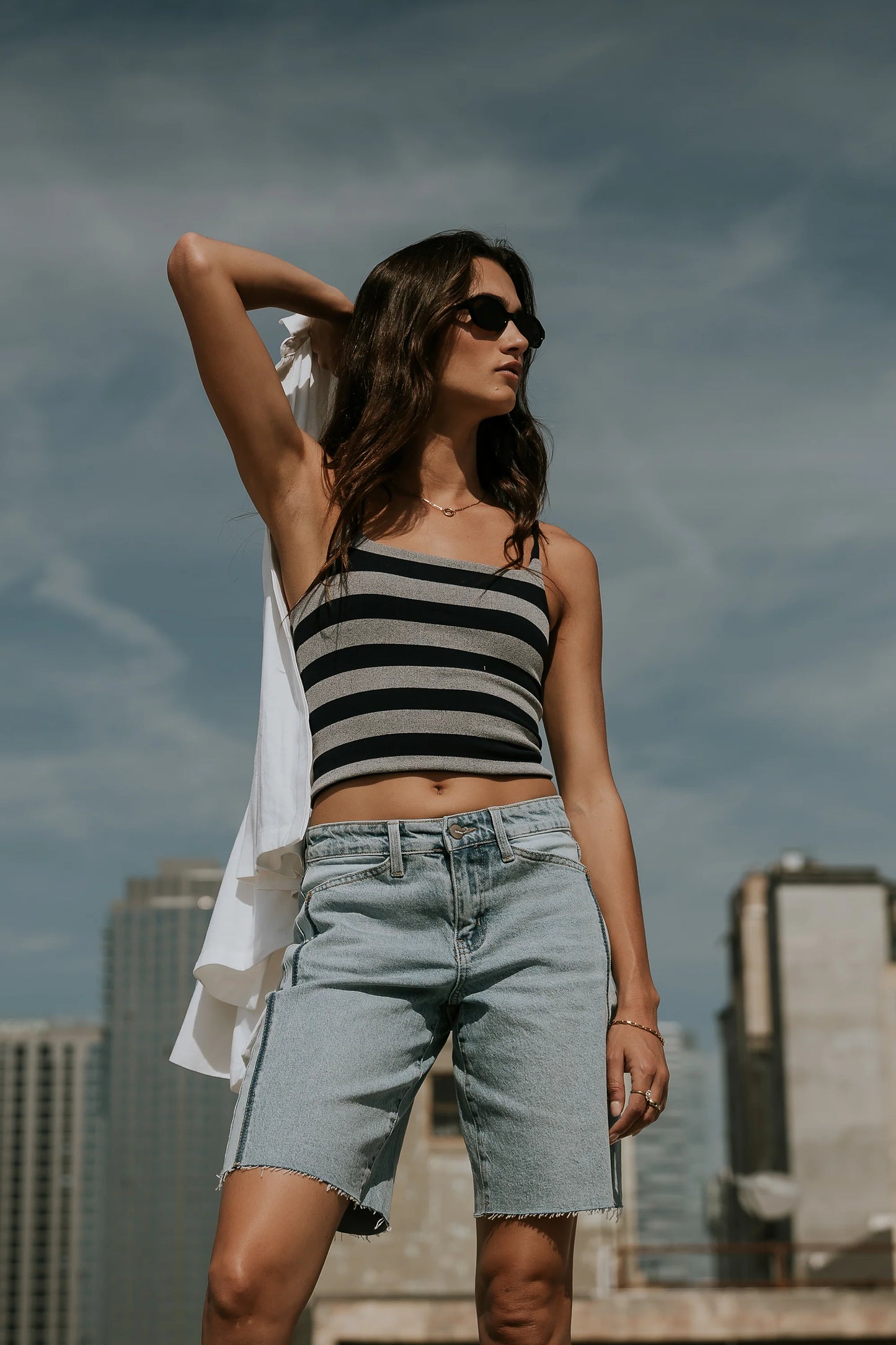 Taisley Striped Cropped Tank in Navy