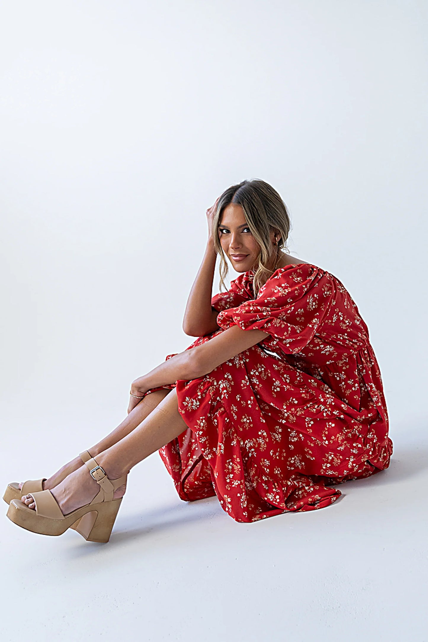 Amy Floral Maxi Dress in Red