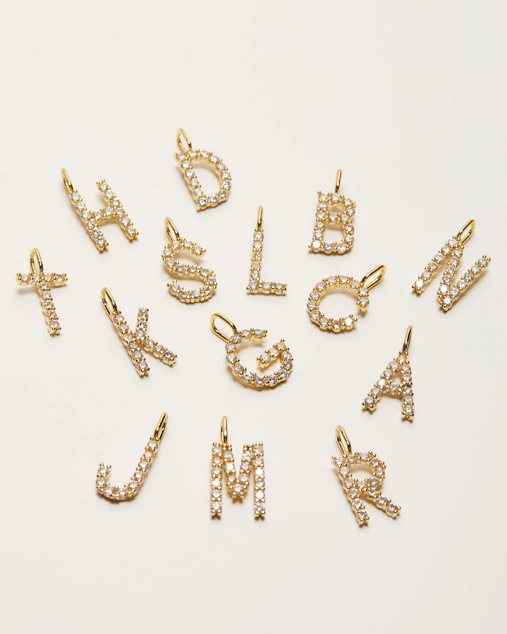 Initial Letter 14k Plated Rhinestone Charm