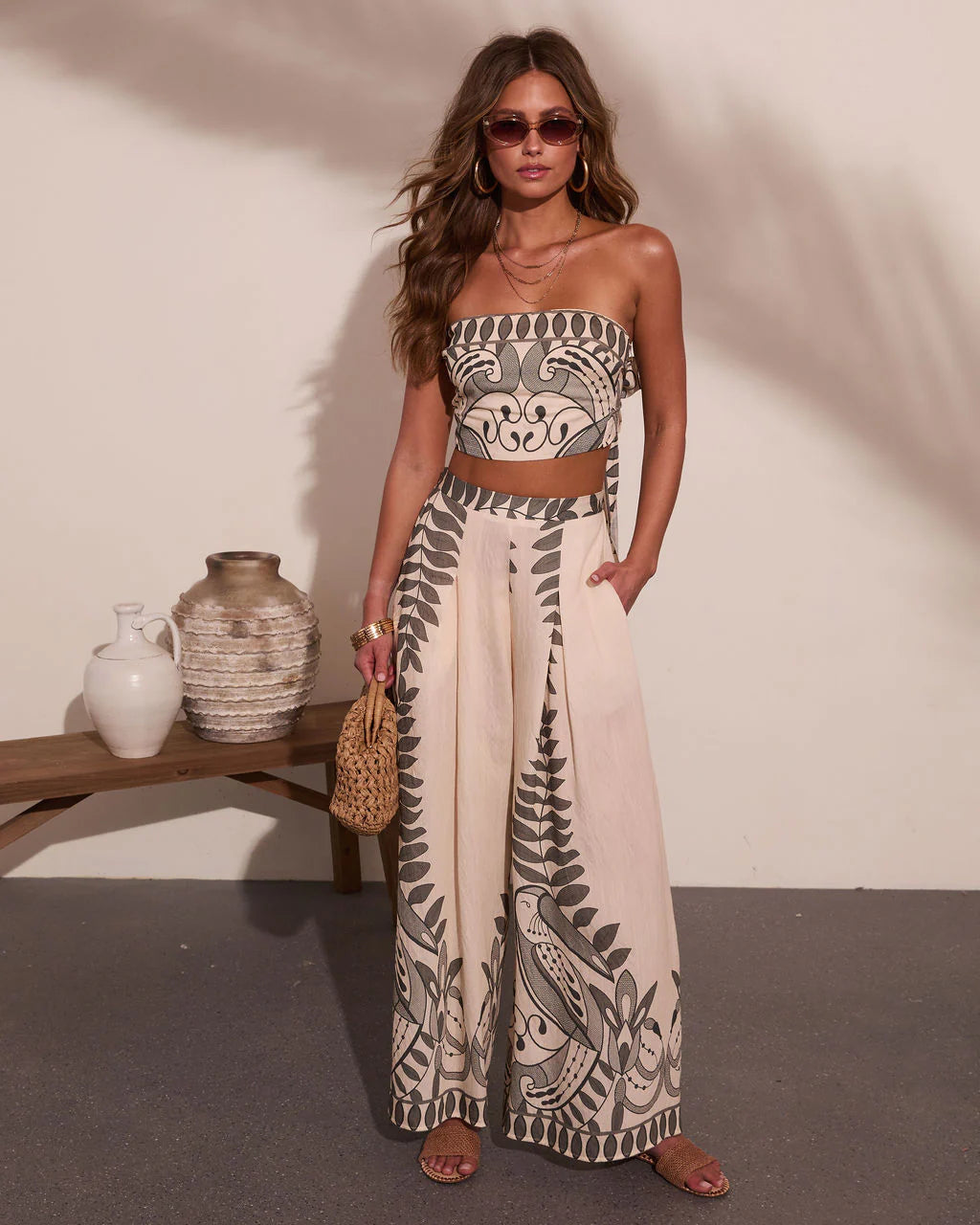 Riviera Nights Tropical Paisley Print Back Tie Top