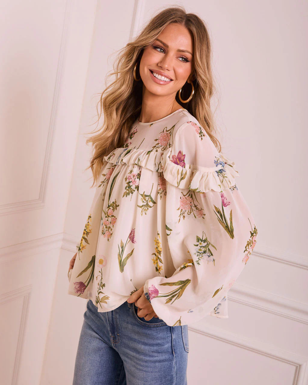 Petal Dance Floral Ruffle Blouse
