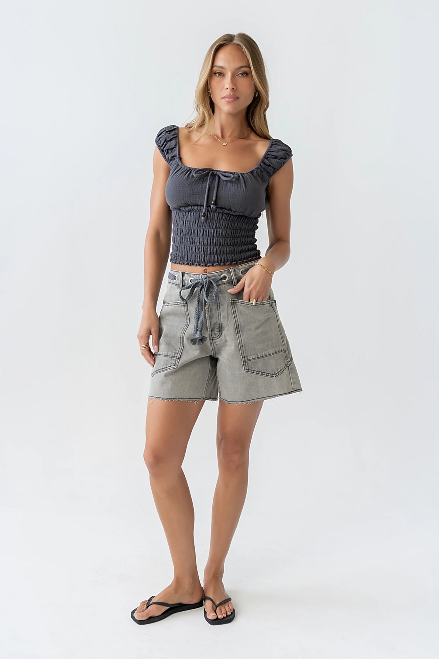Morgan Smocked Top in Navy