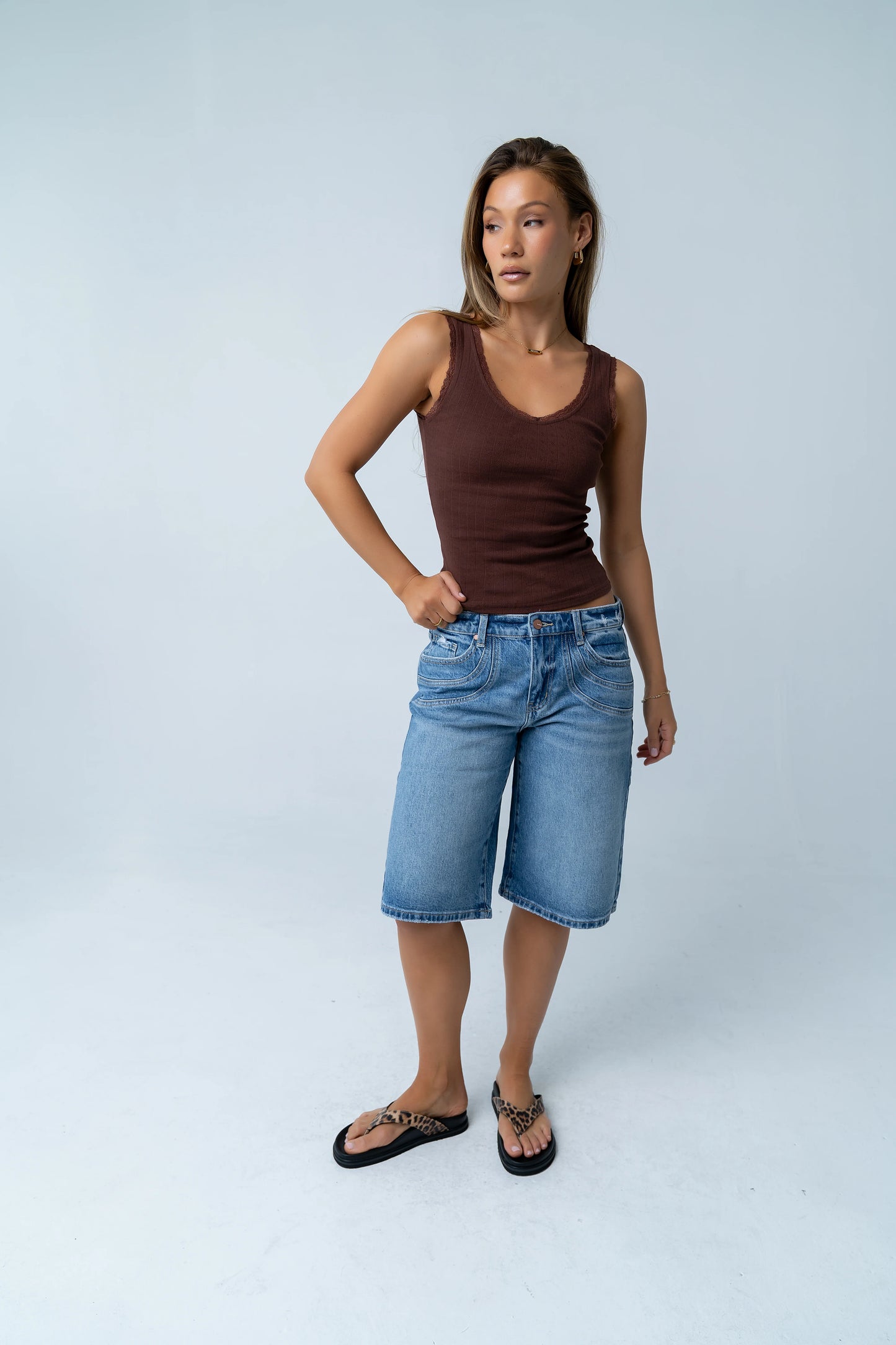 Mackie Lace Trim Tank in Brown
