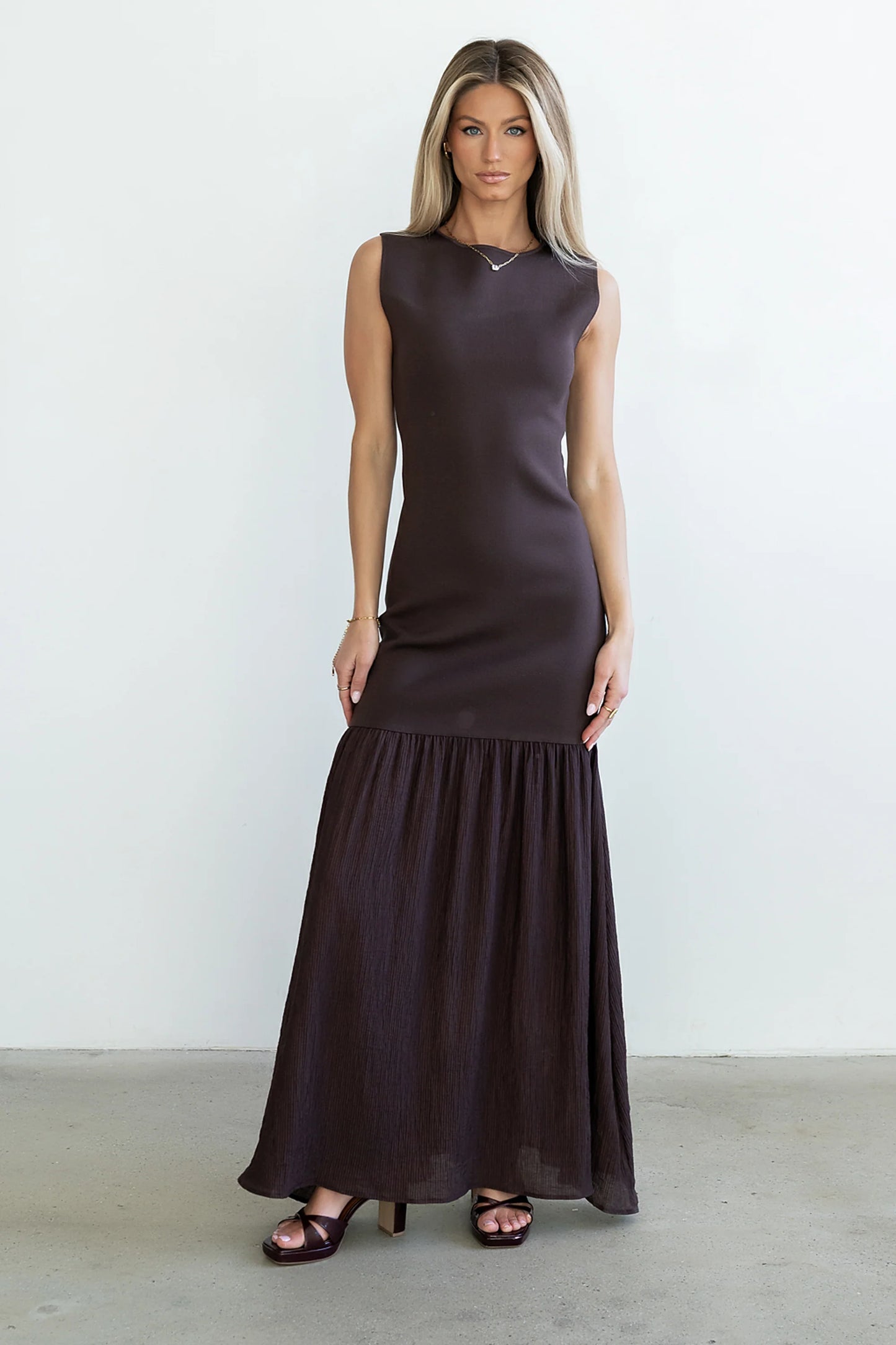 Lindsey Mermaid Maxi Dress in Brown