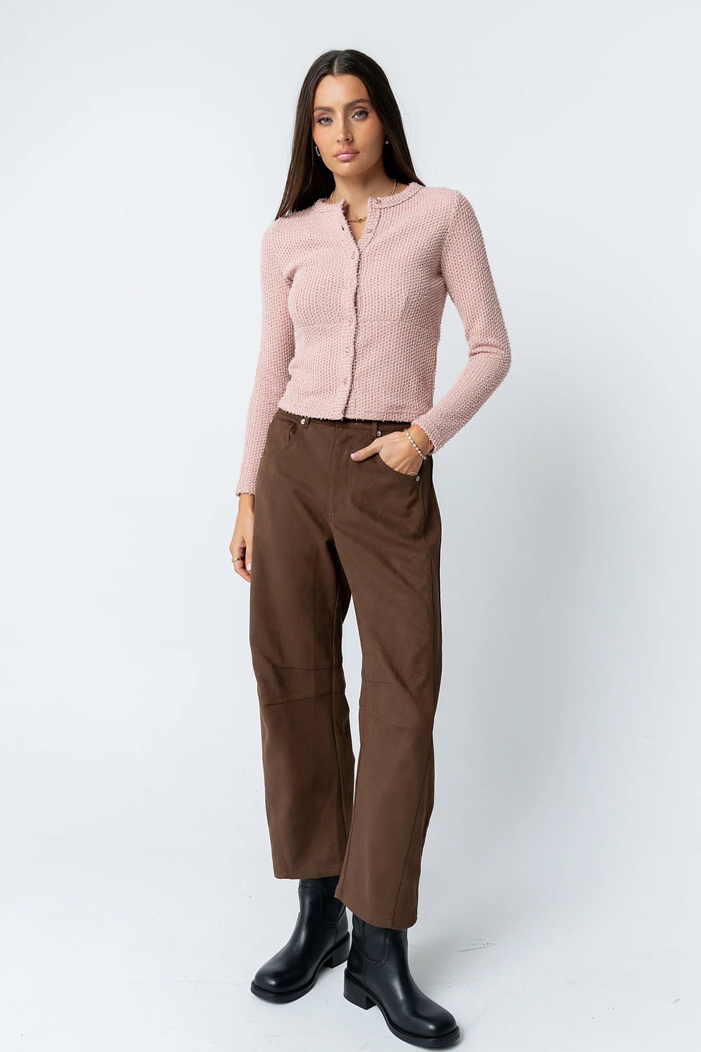 Mindy Button Front Sweater in Pink