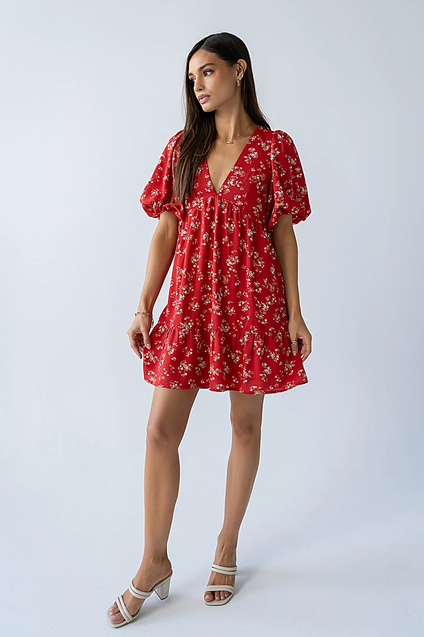 Lizzy Floral Mini Dress in Red