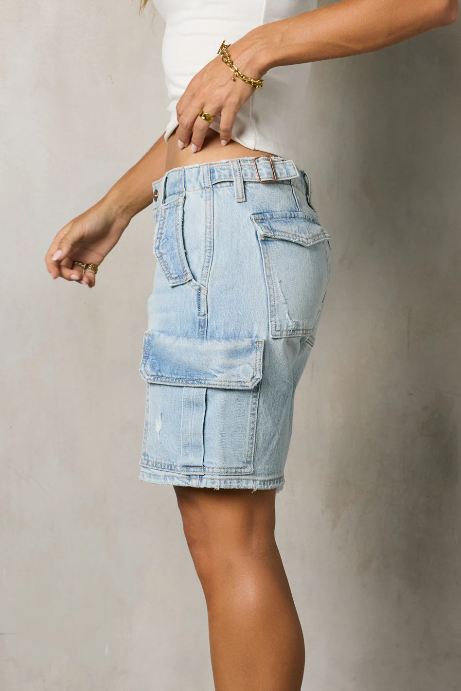 Zora Light Wash Cargo Shorts