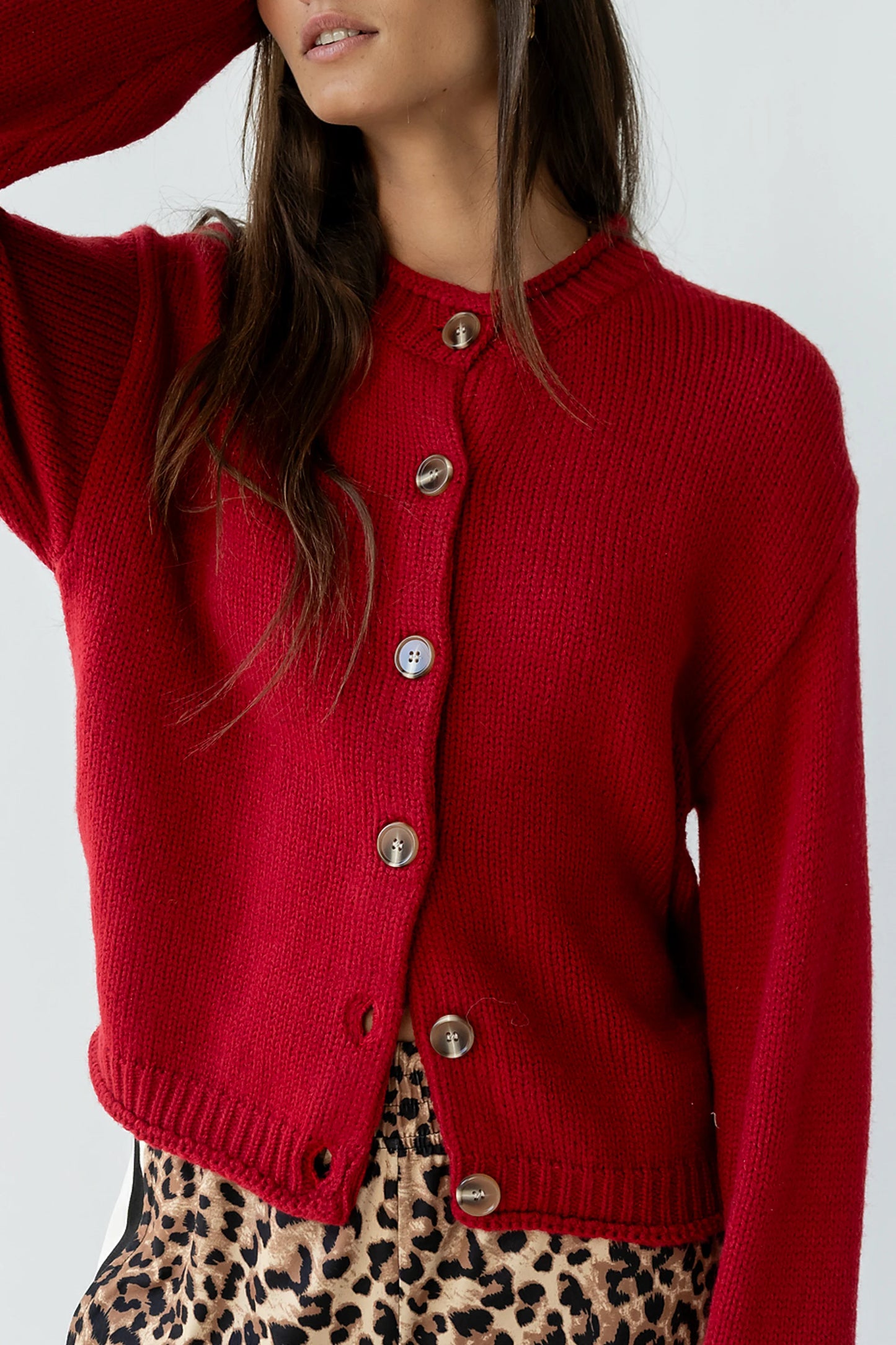 Nolan Chunky Knit Cardigan in Red