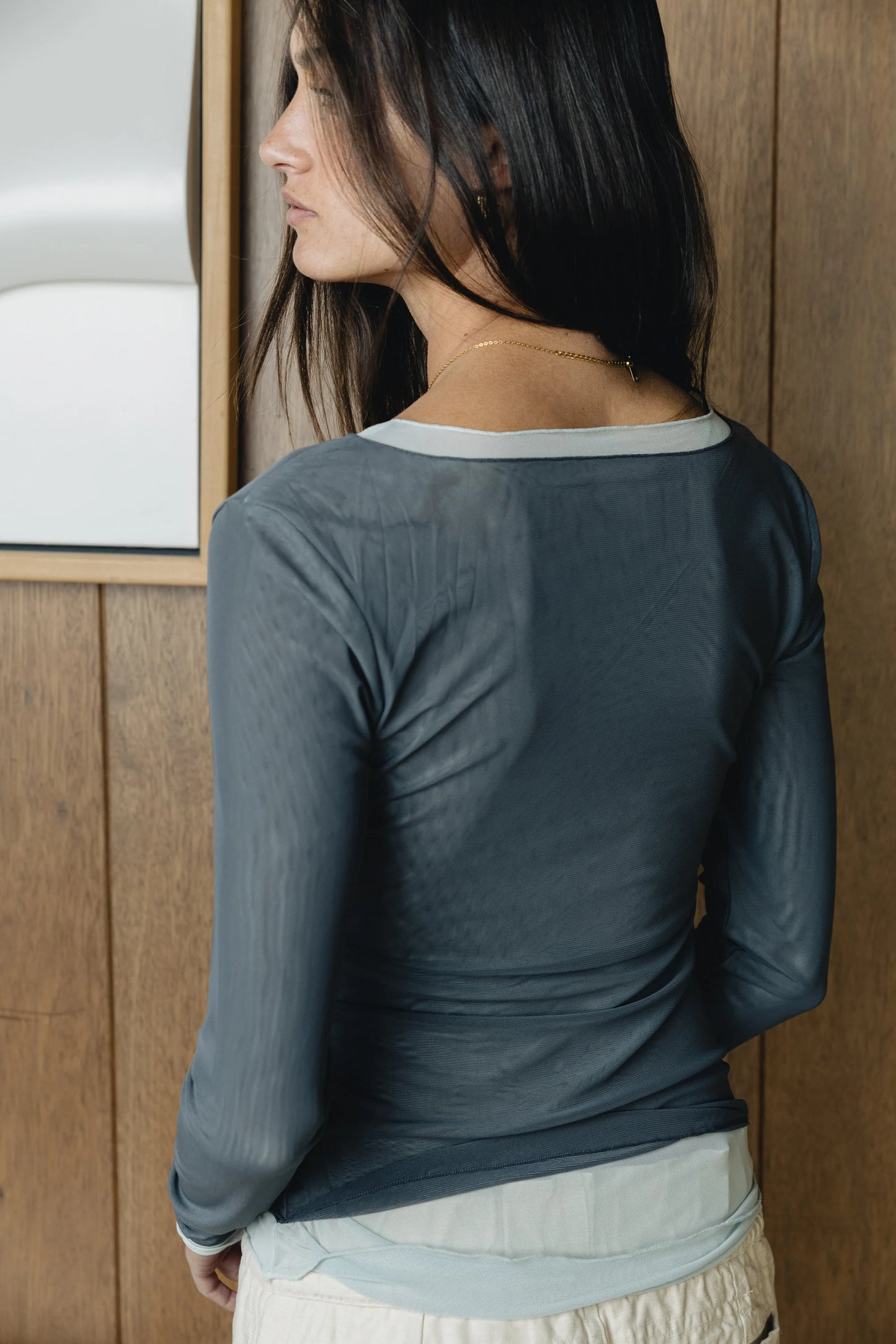 Lex Layered Mesh Top in Slate Blue
