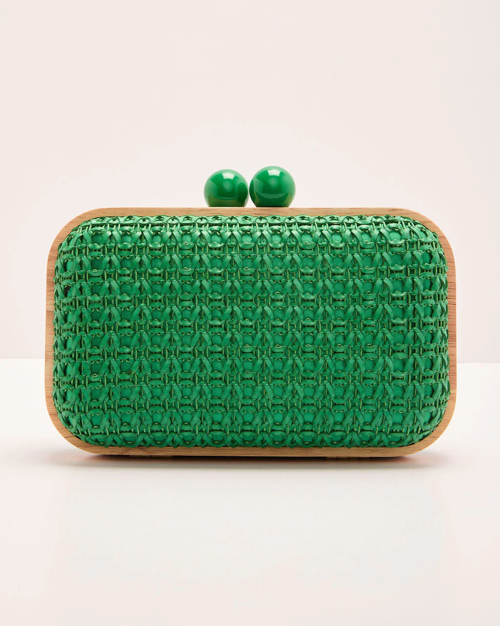 Lindsie Woven Vegan Leather Wooden Frame Clutch