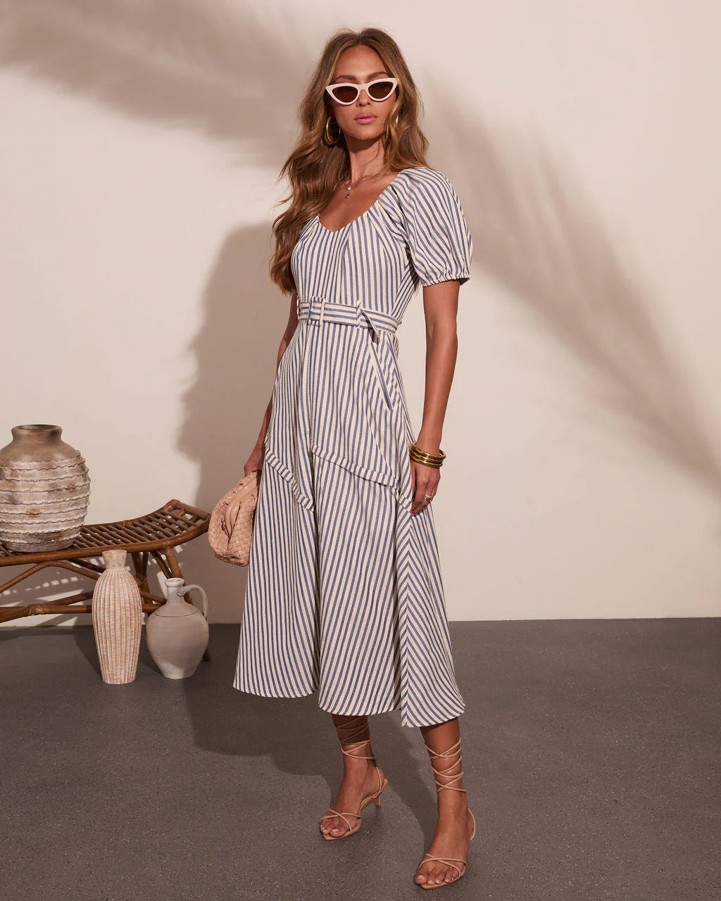 Daylight Muse Striped Belted Midi Dress