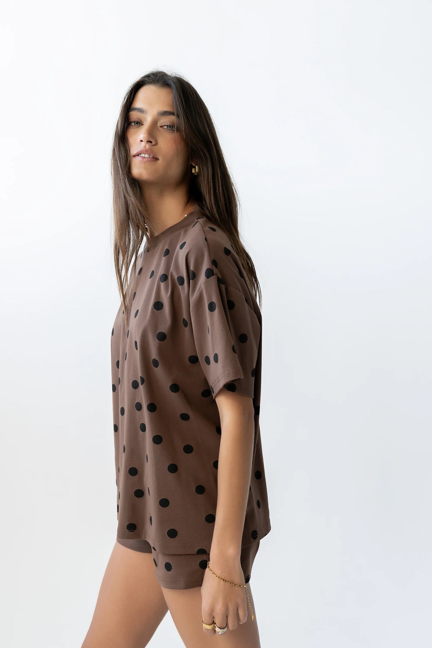 James Polka Dot Tee in Brown