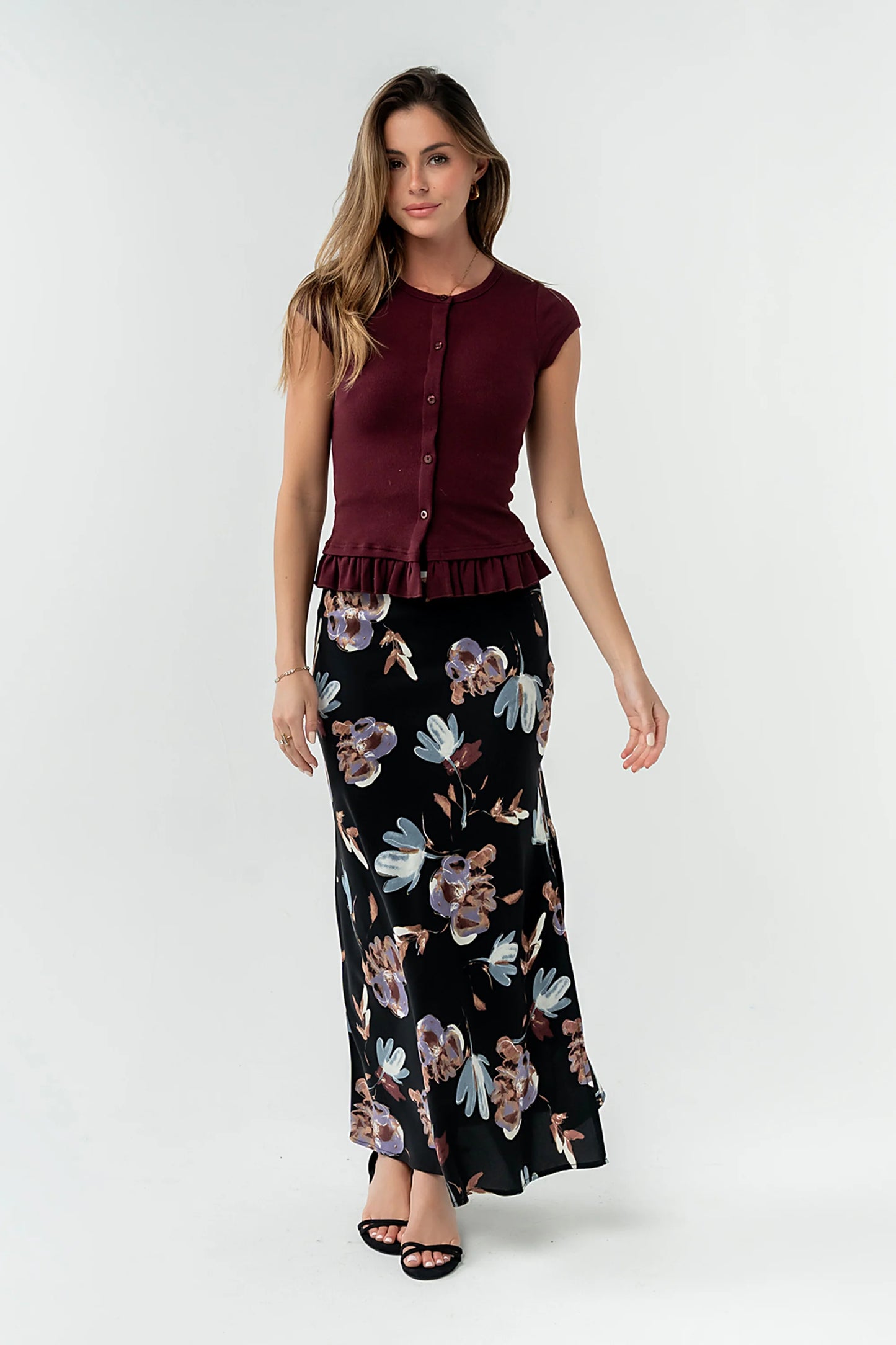 Eden Floral Midi Skirt in Black