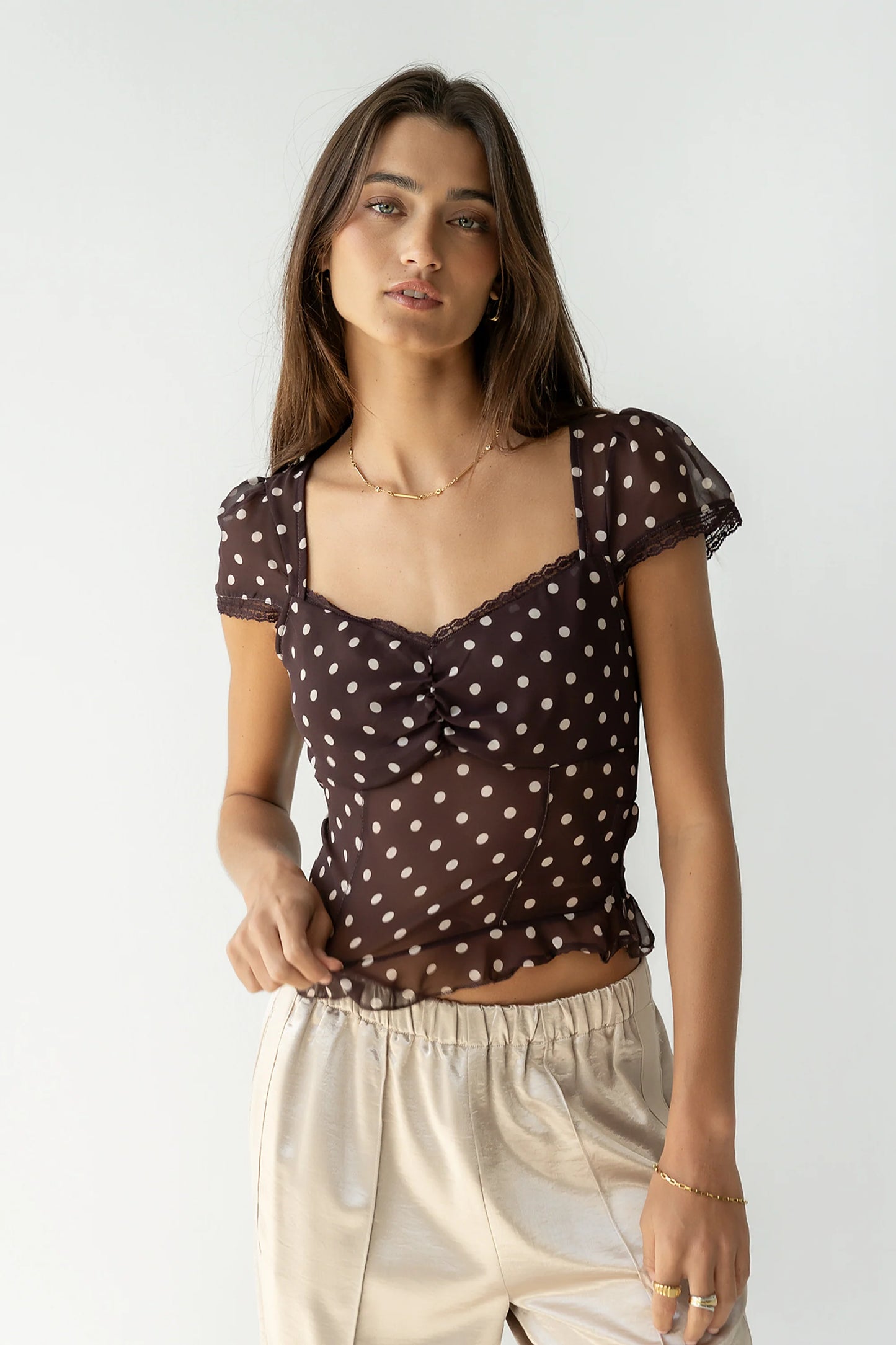 Liam Sheer Polka Dot Top