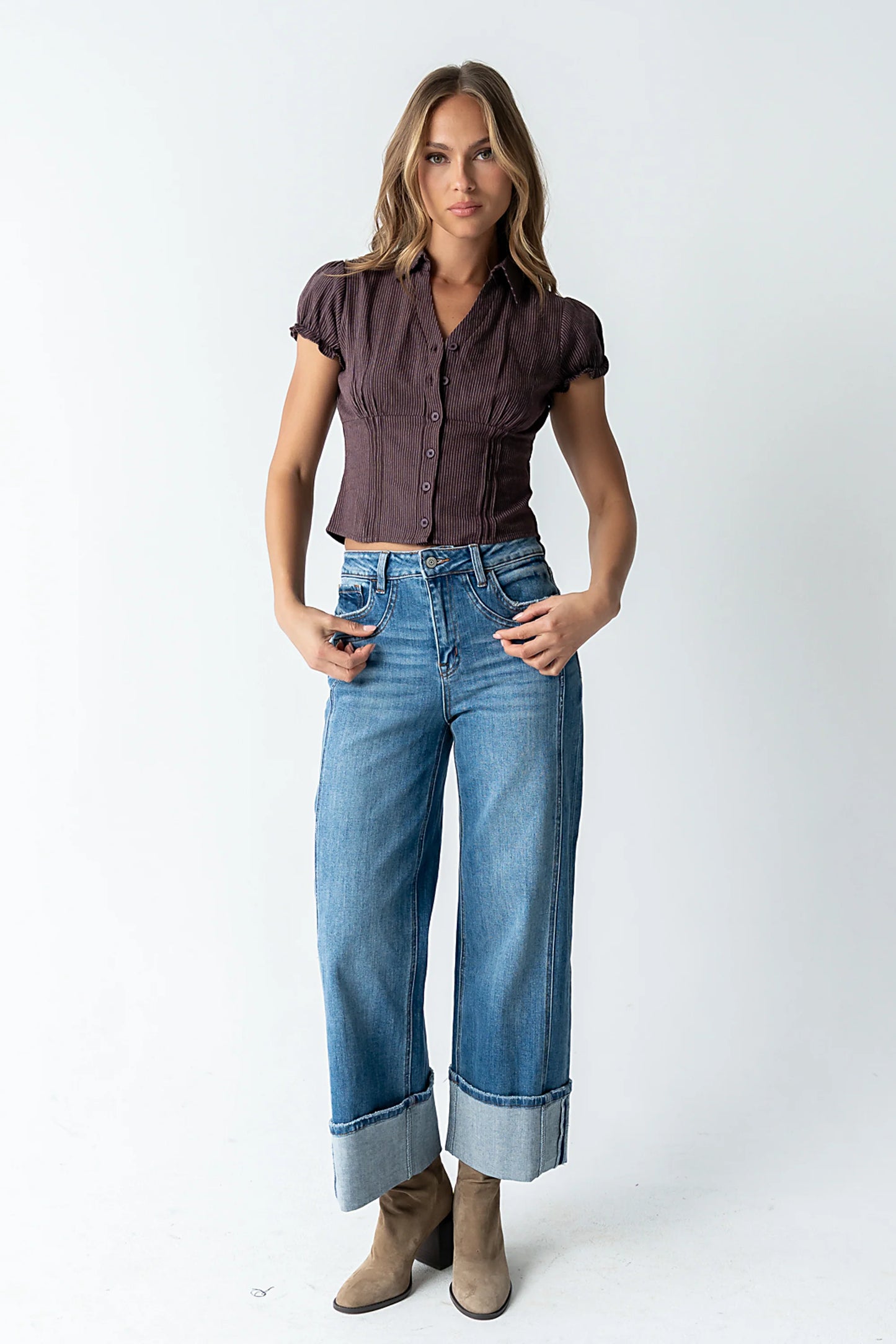 Lacie Striped Blouse in Dark Brown