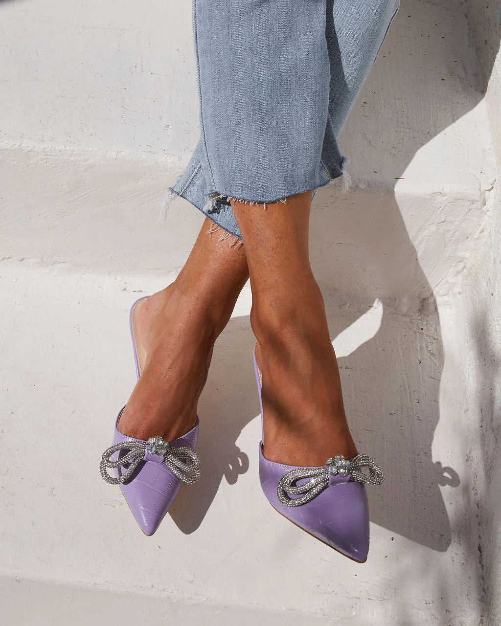 Ophelia Croc Embossed Crystal Embellished Bow Mule Heels