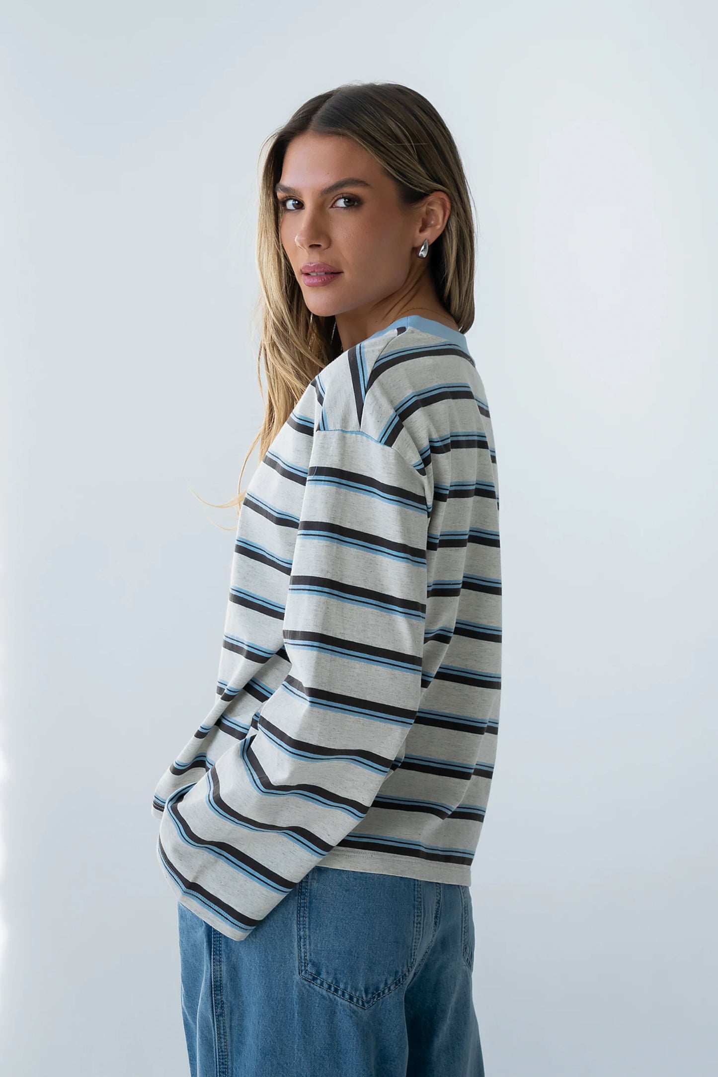Kiana Striped Top in Grey