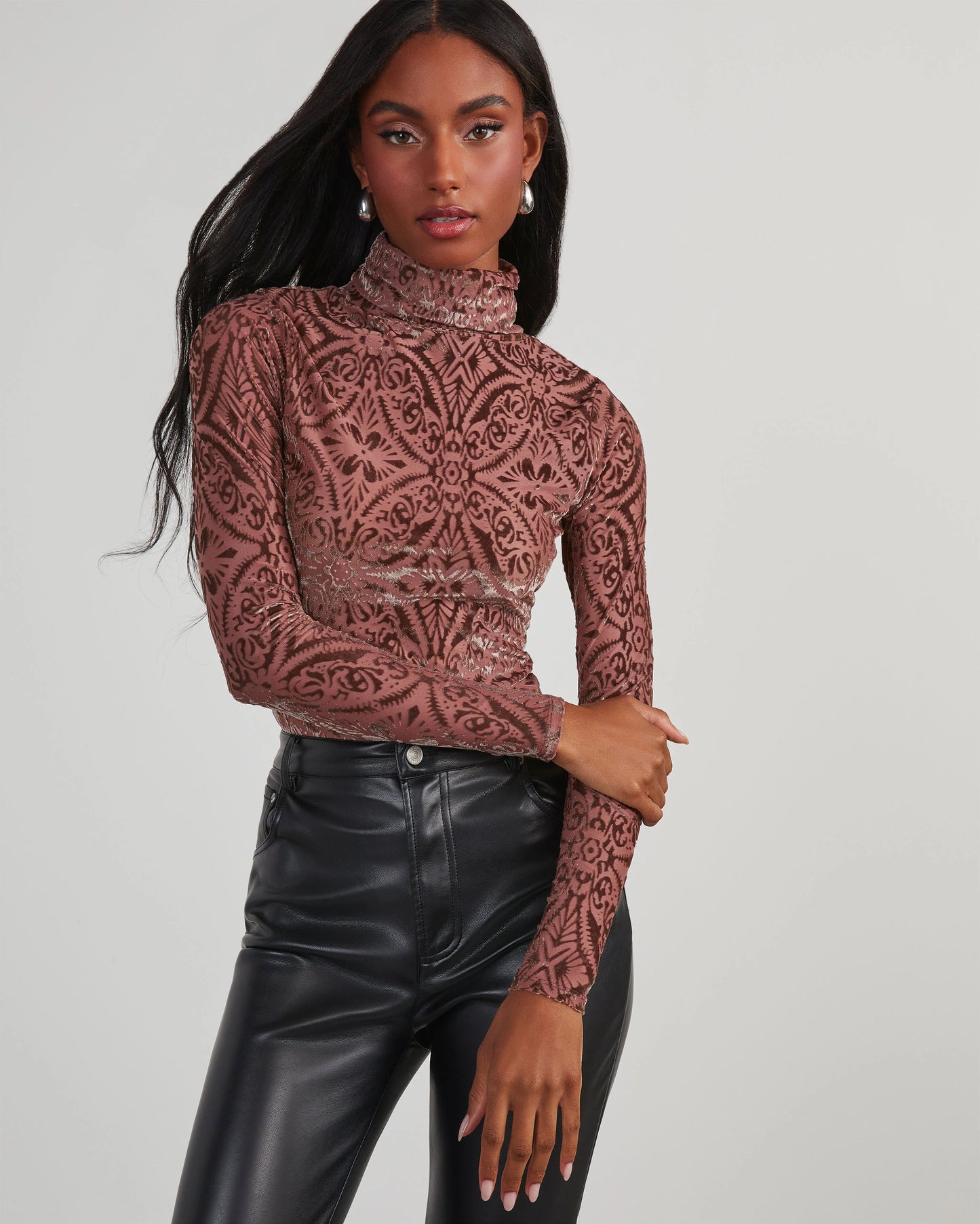 Tessy Velvet Burnout Turtleneck Top