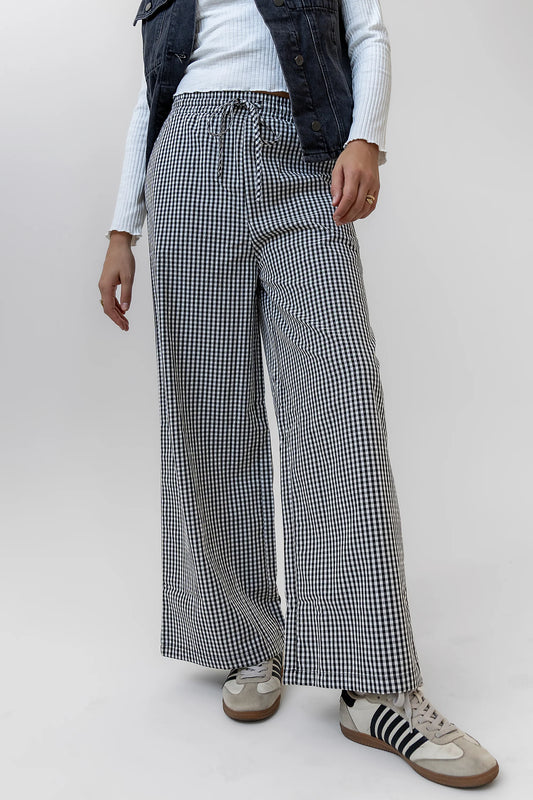 Ada Gingham Wide Leg Pants in Black