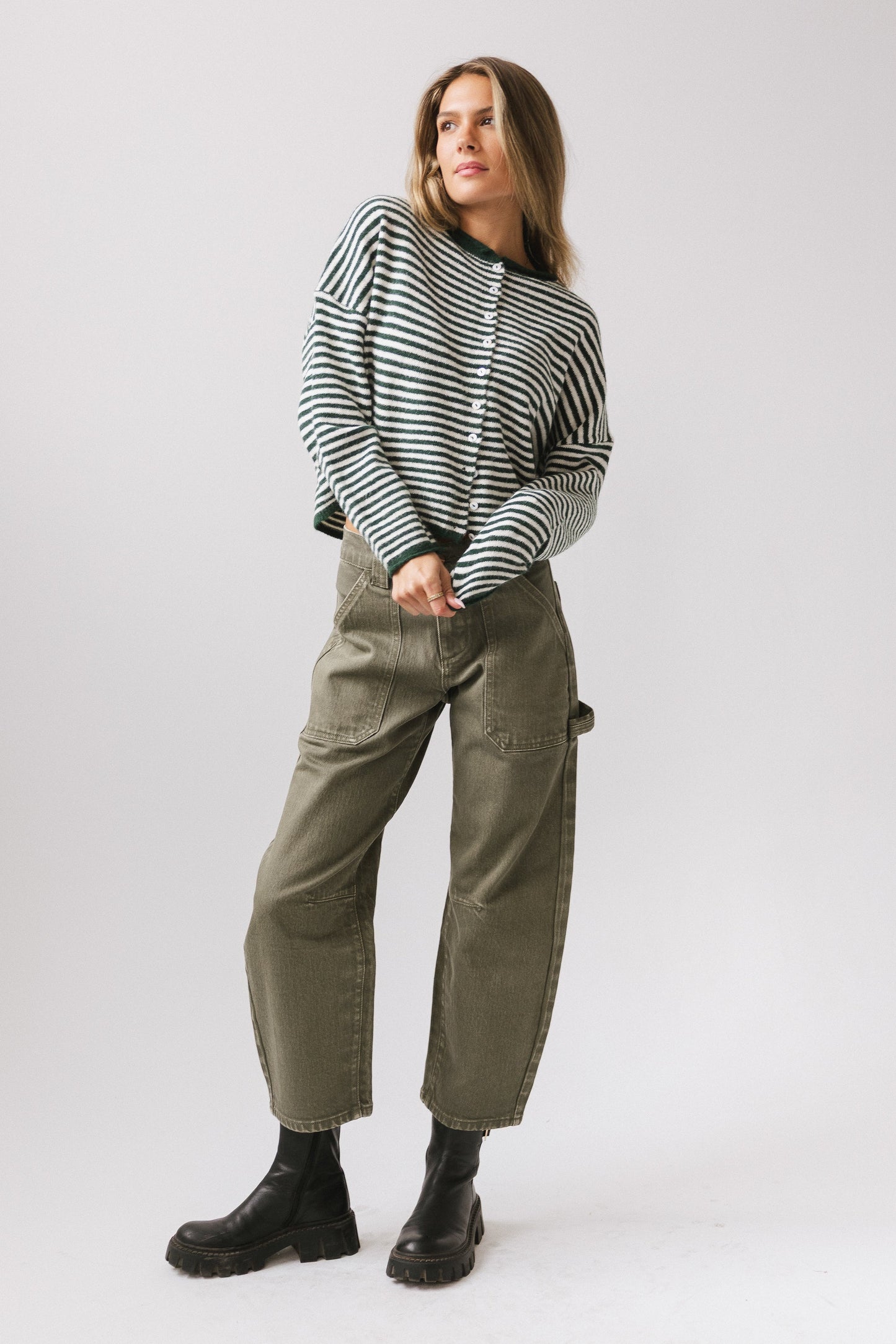 Miriam Striped Cardigan in Forest